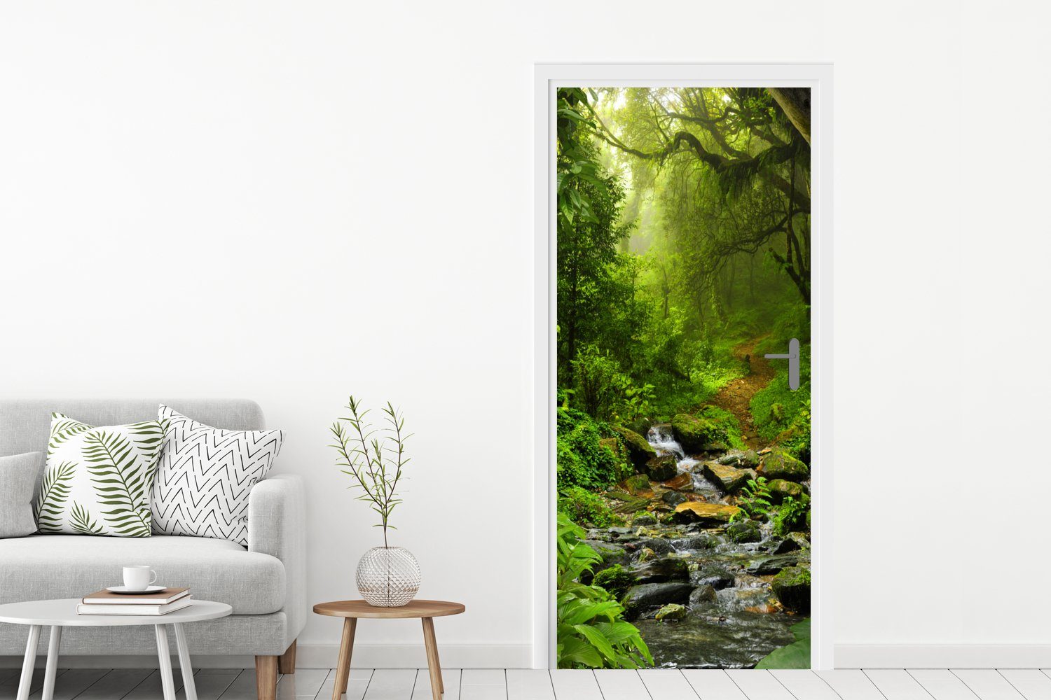Wasser Dschungel (1 Türtapete Matt, Türaufkleber, 75x205 - cm - bedruckt, für Fototapete Natur Wald - Tür, - Tropisch, St), MuchoWow