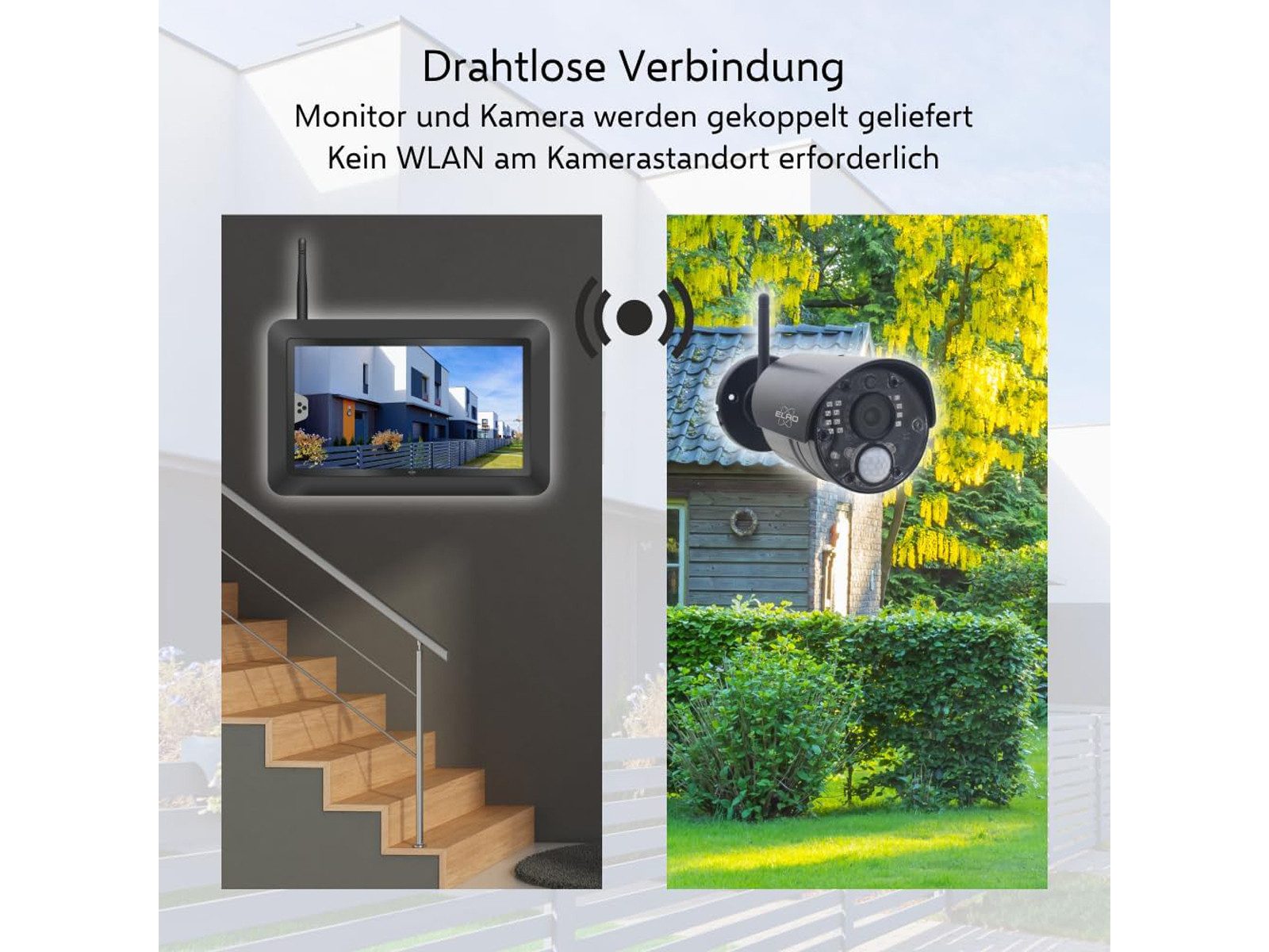 Elro Outdoor-Kamera (WLAN (Wi-Fi), IP Überwachungskamera mit Live-Übertragung auf Handy Bewegungsmelder)