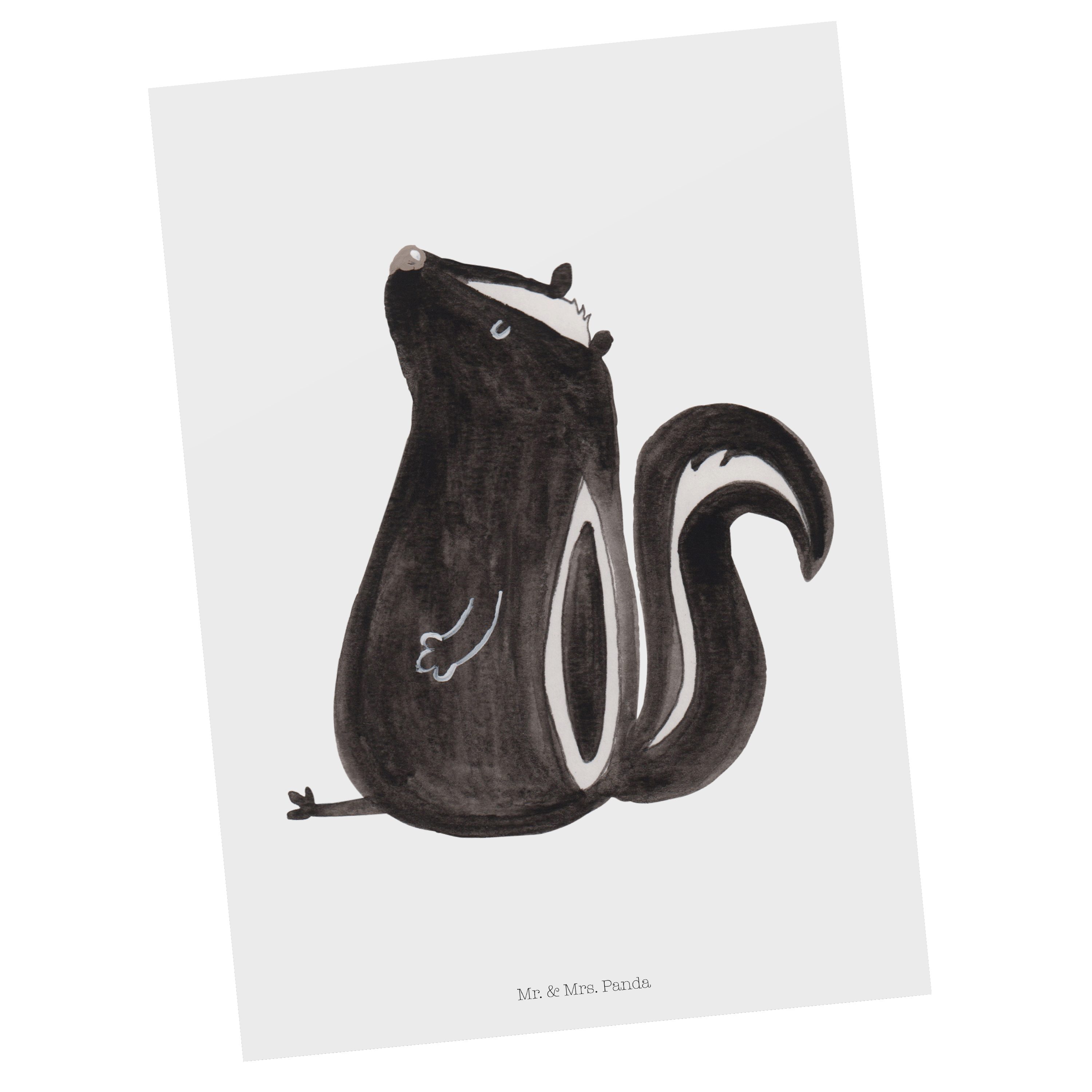 Mr. & Mrs. Panda Postkarte Stinktier sitzend - Weiß - Geschenk, Skunk, Ansichtskarte, Grußkarte