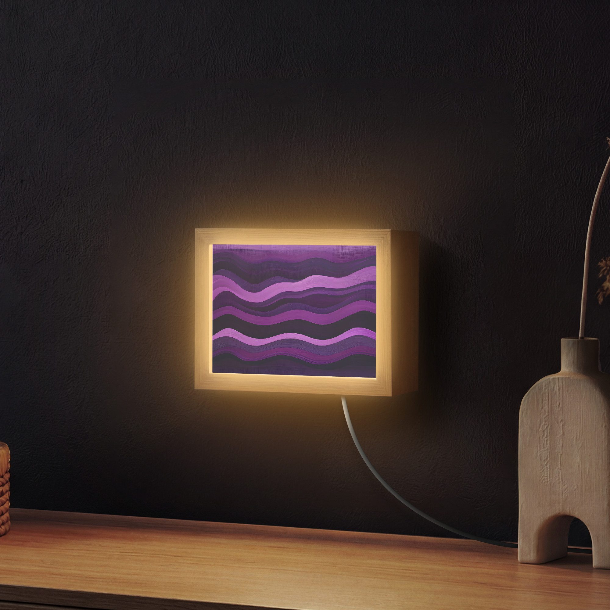 OnlyWow Wandleuchte Lightbox Linien - Wellen - Lila - Abstrakt, Dimmbar, Farbwechsel, LED, Warmweiß, Kaltweiß, Neutralweiß Einstellbar, Wandlampe Innen, Dimmbar, mit Kabel, LED, Modern, Flur