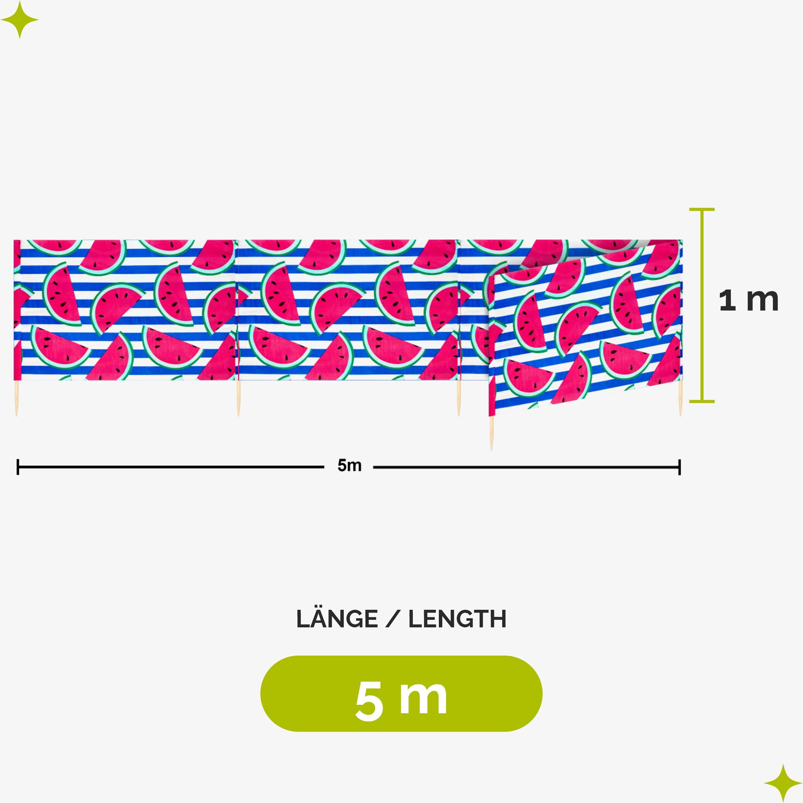 Garronda Windschutz Strand Sichtschutz 5m lang mit Gummihammer Garten Meer GAEX001, (mit Gummihammer)