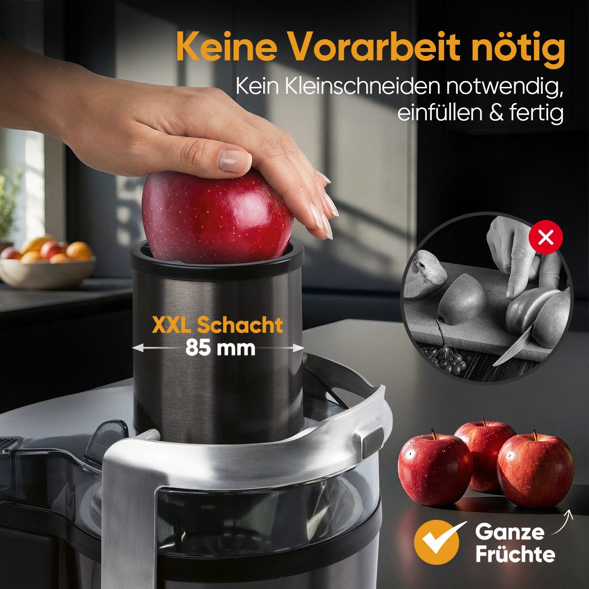 ProfiCook Entsafter PC-AE 1326, leicht zu reinigen, 1000W Motor, feines Sieb