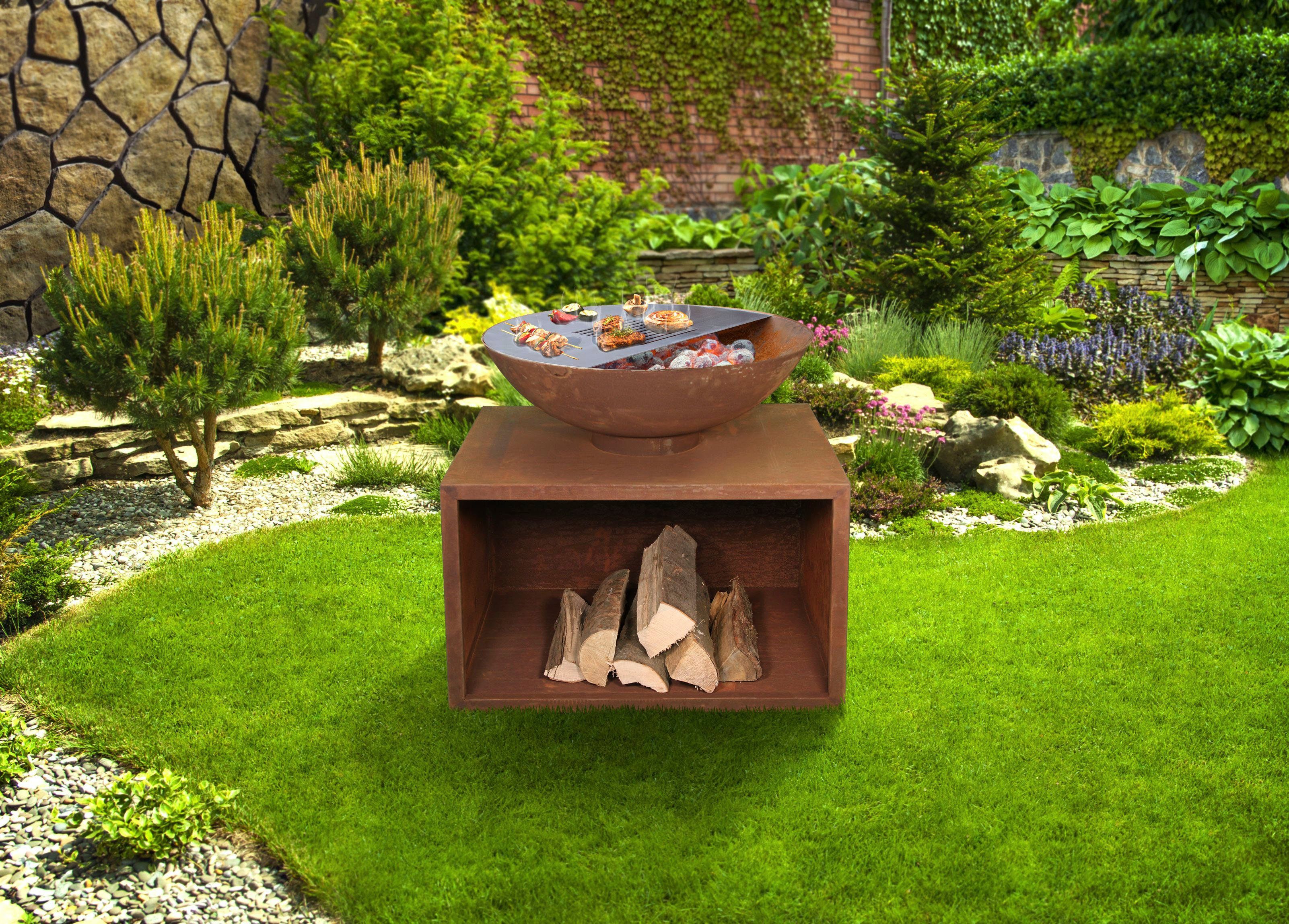 Buschbeck Holzkohlegrill Planchagrill Rubigo rostoptik, BxH: 70x70cm