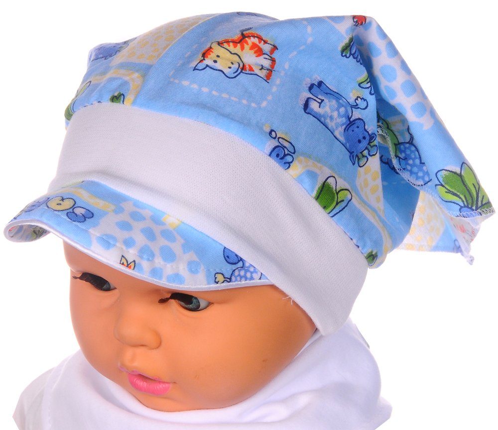 La Bortini Kopftuch Kopftuch Mütze für Baby und Kinder 39 - 48 cm Sommertuch Bandana, elastisch, weich, in Blau gemustert Stirnband-Mütze