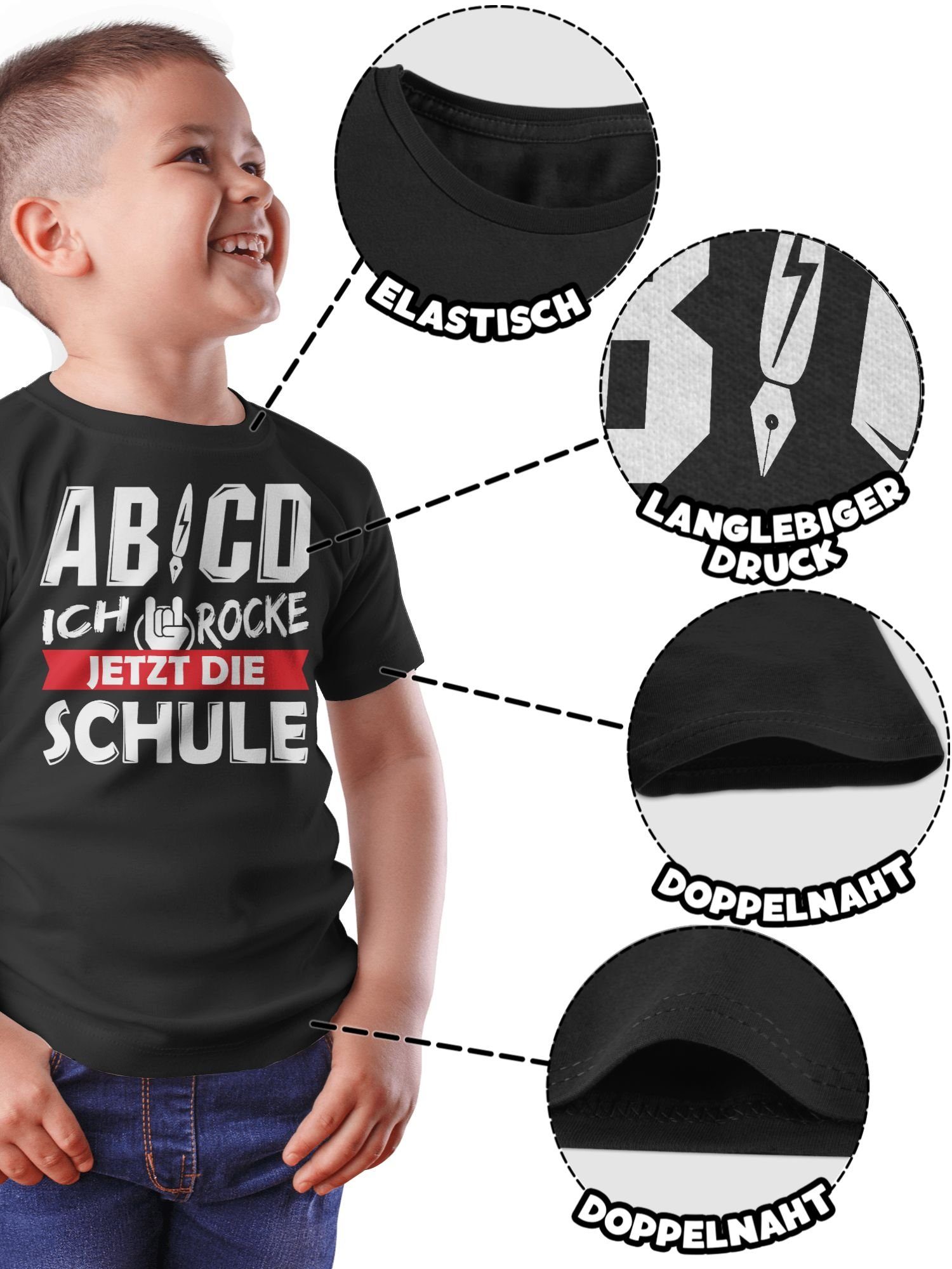 1 jetzt rocke Schulanfang ABCD die Shirtracer Einschulung Ich Junge Geschenke Schwarz T-Shirt Schule