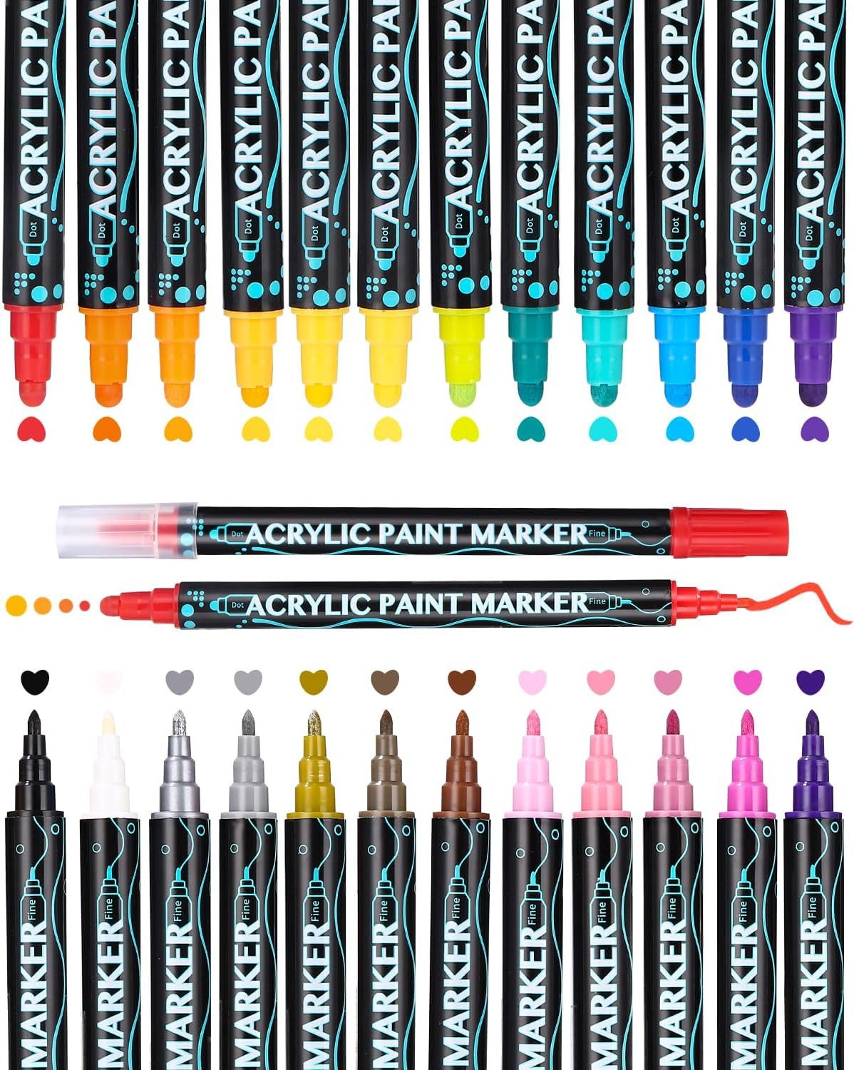 SinLaw Copic Marker 24 Farben Acrylfarbe doppelseitige Acrylmarker, permanentes Acryl, (24-tlg), Doppelkopf-Design, verblasst nicht leicht