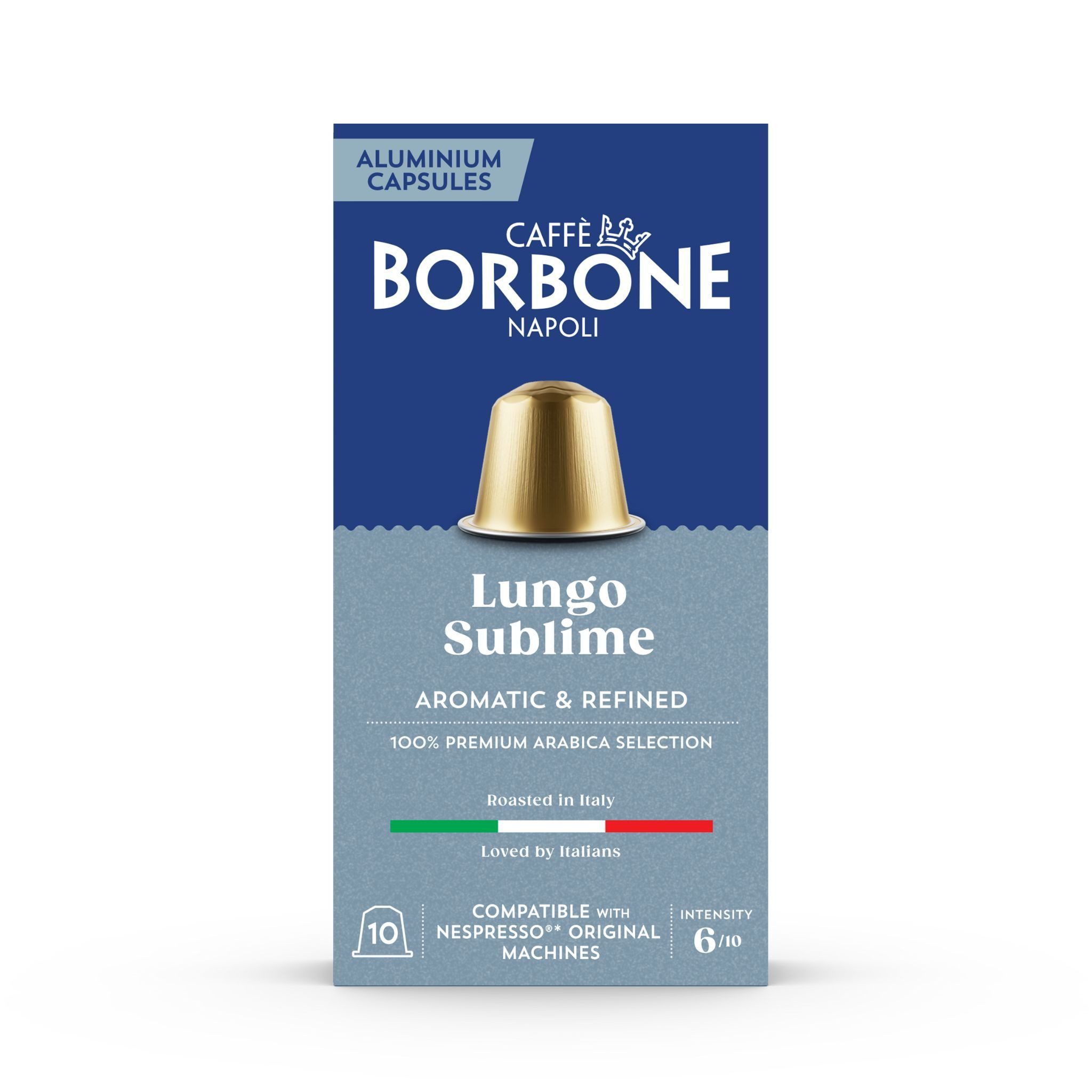 Caffè Borbone Kaffee Caffè Borbone Selection Lungo 100% Arabica – 100 Aluminium-Kapseln, (Noten von Kakao, Malzsirup und süßer Vanille, 10 x 10 Kapseln, Intensität 6/10, Ideal für 80-110 ml, Lungo Kaffee)