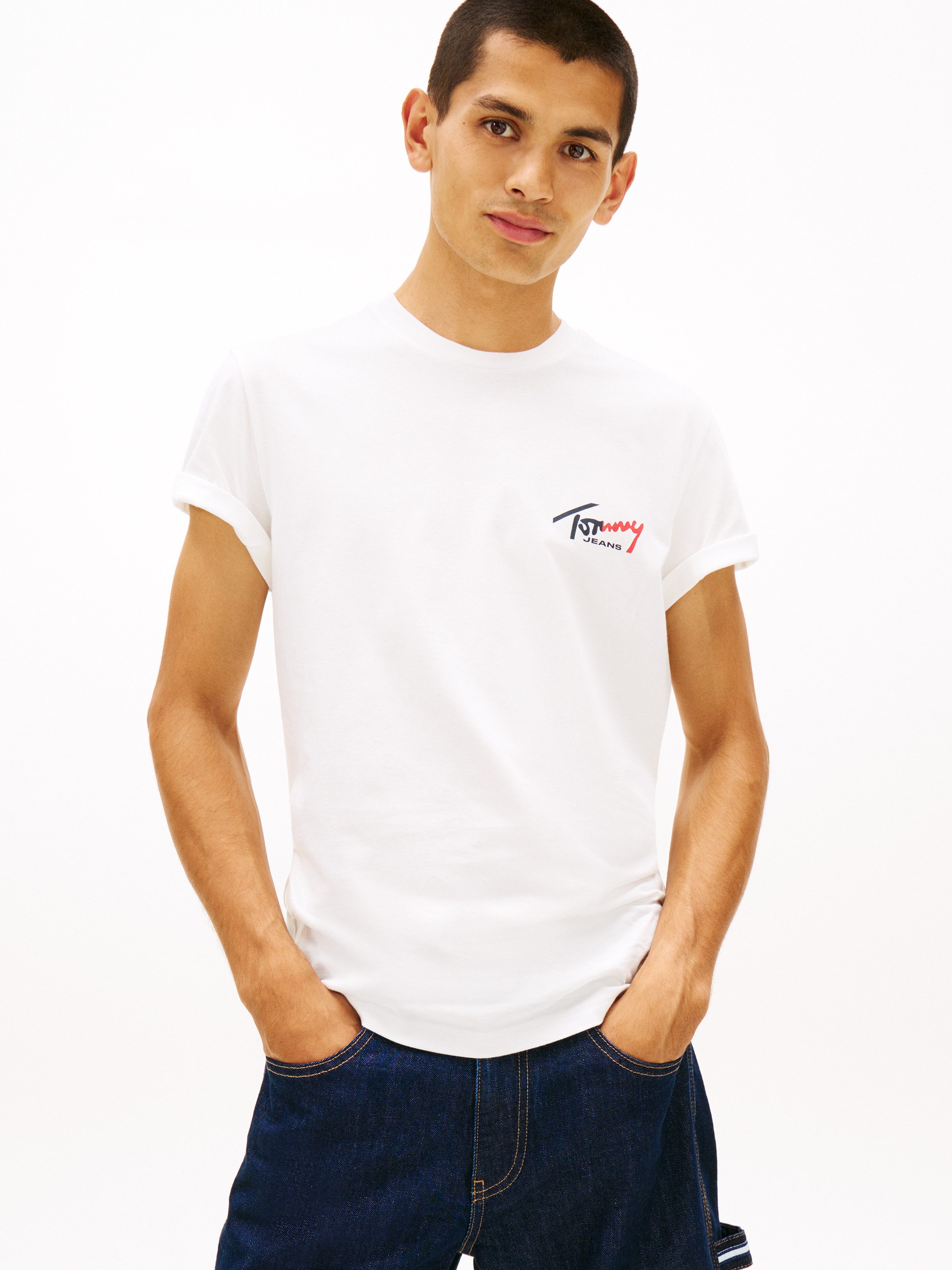 Tommy Jeans T-Shirt TJM SLIM FIT SIGN CHEST mit Markenprint günstig online kaufen