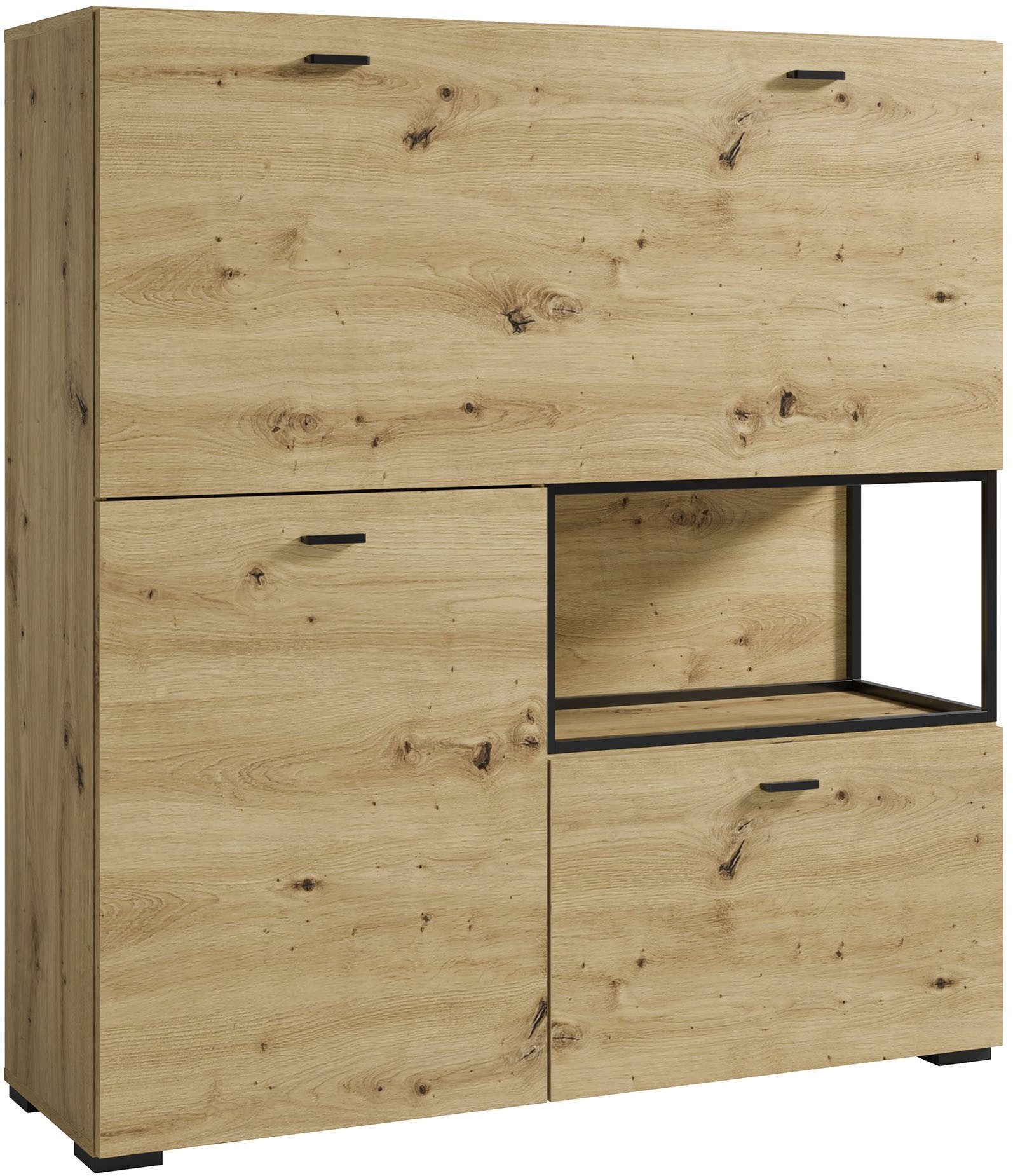 byLIVING Sekretär FRAME, Artisan Eiche (Eiche-Optik)/schwarz, 1 Türen, 2 Klapptür, B 120 cm