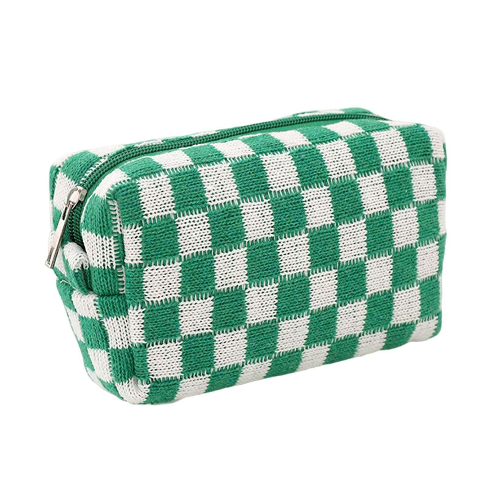 Blusmart Federmäppchen Damen-Kosmetiktasche Im Einfachen Grün Stil Mit Weiß Schachbrettmuster
