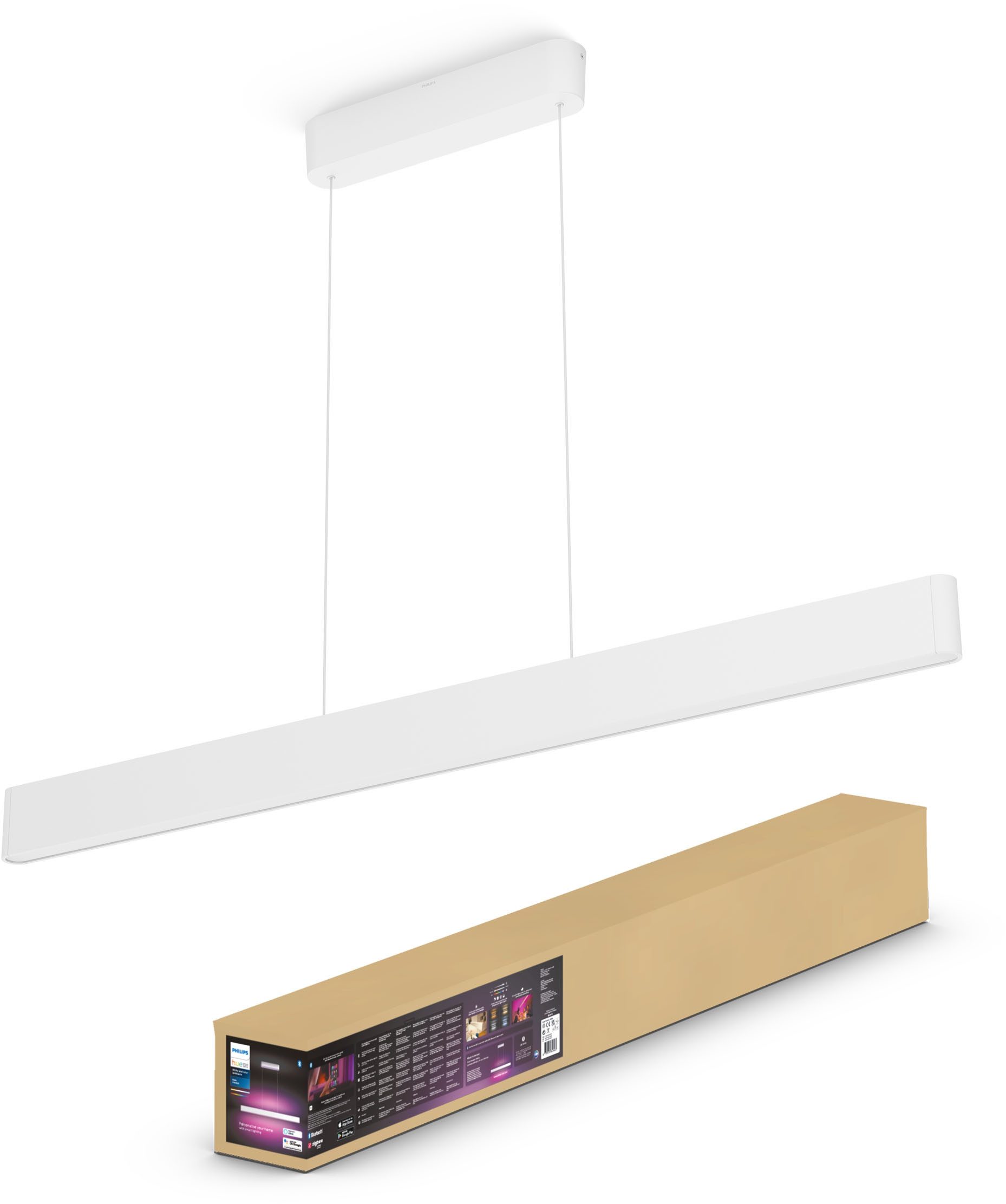 Philips Hue Smarte LED-Leuchte White & Color Ambiance Ensis Pendelleuchte weiß, Abschaltautomatik, Bluetooth, CCT - über Fernbedienung, Dimmfunktion, Farbsteuerung, Farbwechsel, Leuchtdauer einstellbar, Memoryfunktion, Nachtlichtfunktion, RGB, Smart Home, Timerfunktion, dimmbar über Fernbedienung, erweiterbar, mehrere Helligkeitsstufen, LED wechselbar, RGB, inkl. Fernbedienung