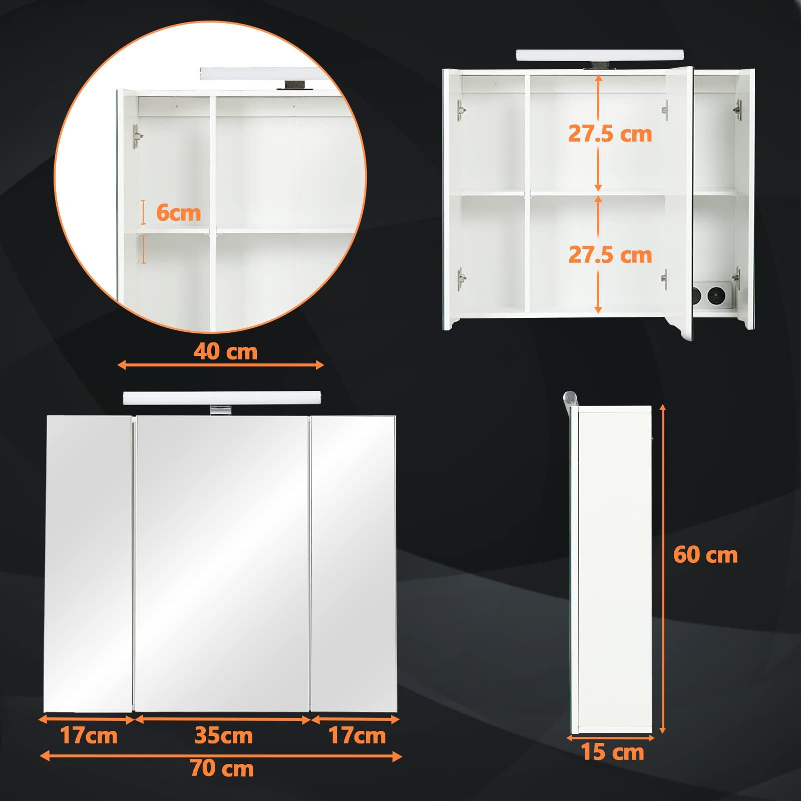 MSMASK Badezimmerspiegelschrank mit LED Beleuchtung, Steckdose günstig online kaufen