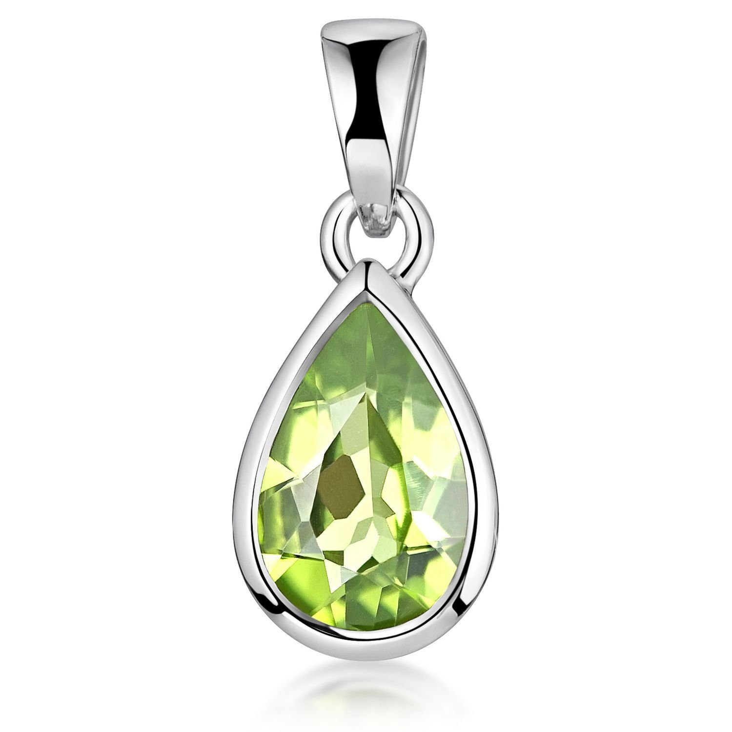 Materia Kettenanhänger Tropfen Peridot Edelstein Grün KA-274, 925 Sterling Silber, rhodiniert