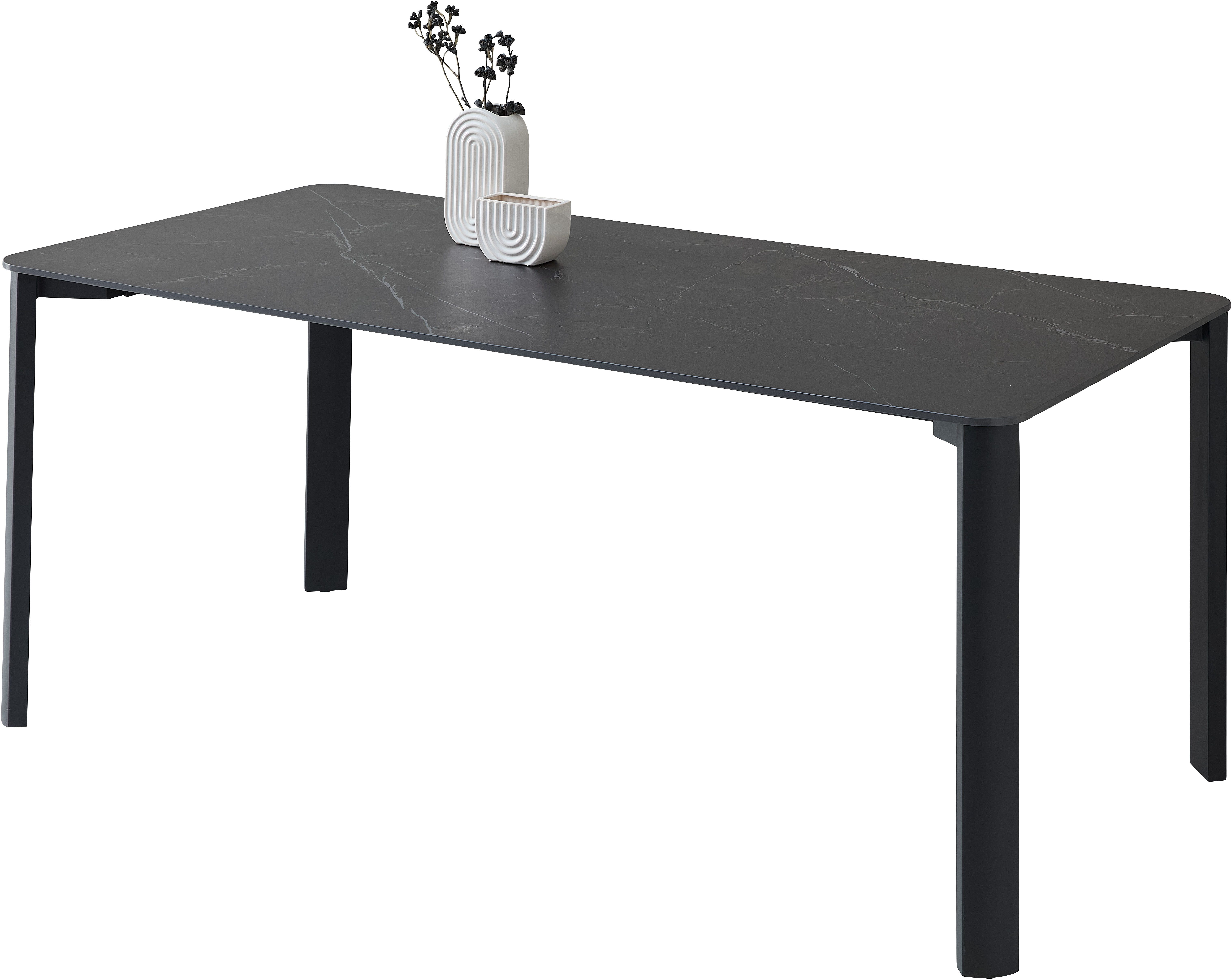 Stolkom Sp.z.o.o. Esstisch Lenni Esszimmertisch Keramik, Schwarz marmoriert BxHxT 180x76x90 cm, Keramikoberfläche schwarz marmoriert, Metallgestell schwarz matt