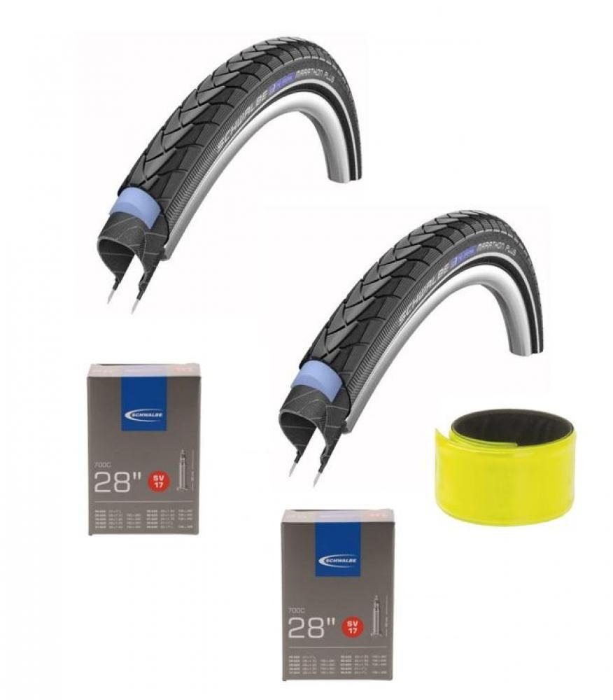 Reflexband, Schwalbe 28x1.50+SV17 Schläuche mit Reifenset (1-tlg), + Marathon Plus Reflexstreifen Schwalbe Fahrradreifen