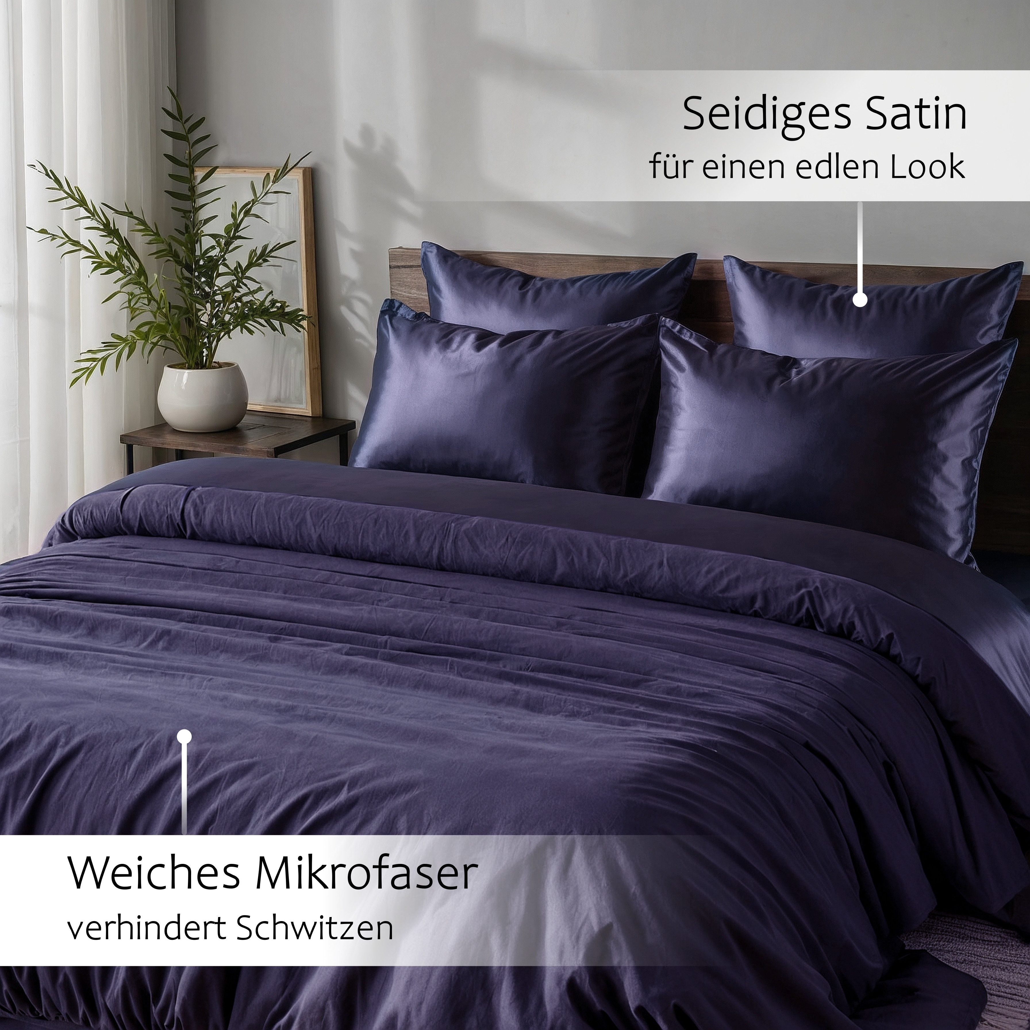Cozyor Wendebettwäsche Satin glänzend matt 135x200, 155x200, 155x220, 200x200 cm extra weich, Satin & Mikrofaser, 2 teilig, Edel und hochwertig – Bild 4 von 5