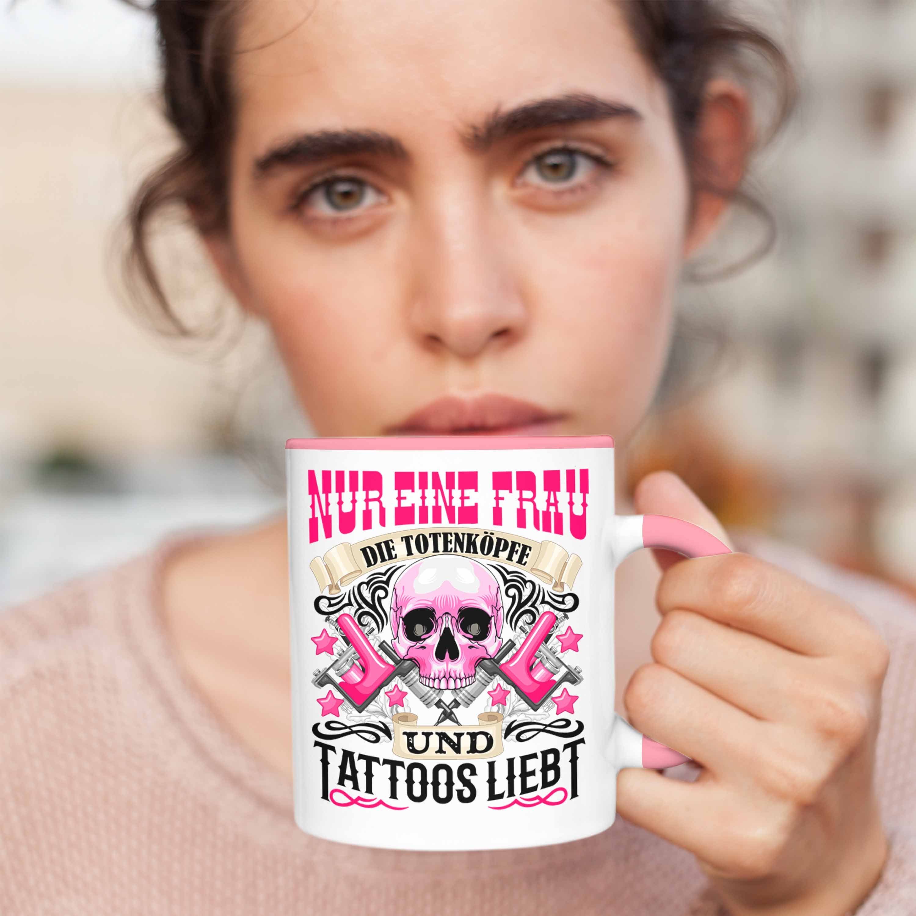 F Tattoowierte Rosa Frau Trendation und Tattoos Totenköpfe Geschenk Tasse Tasse Trendation -