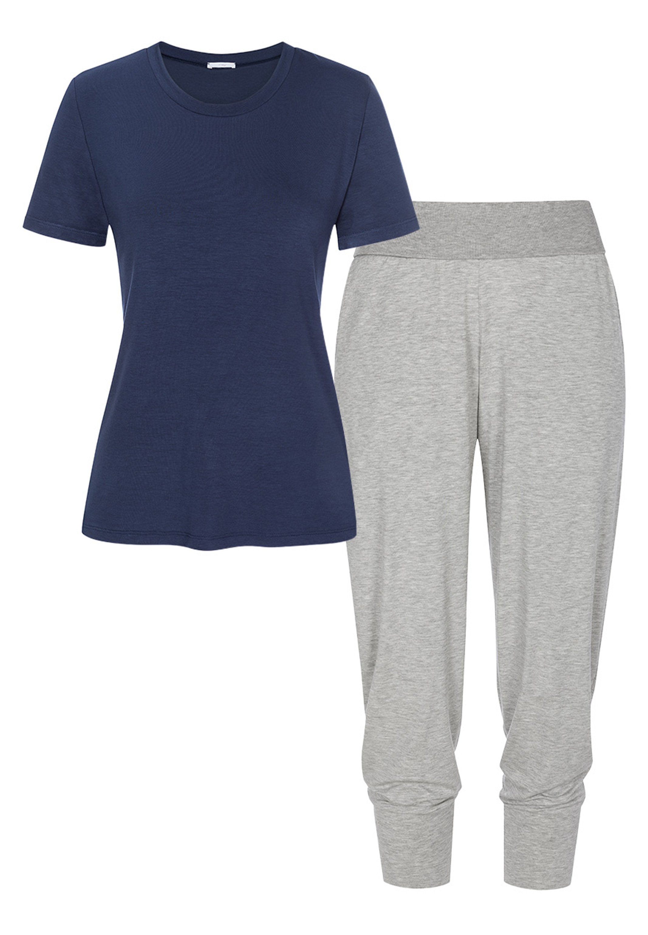 Mey Pyjama Sleepy & Easy (Set, 2 tlg) Schlafanzug - Lounge T-Shirt und 7/8 Yoga-Hose im Set Grey melange / True blue