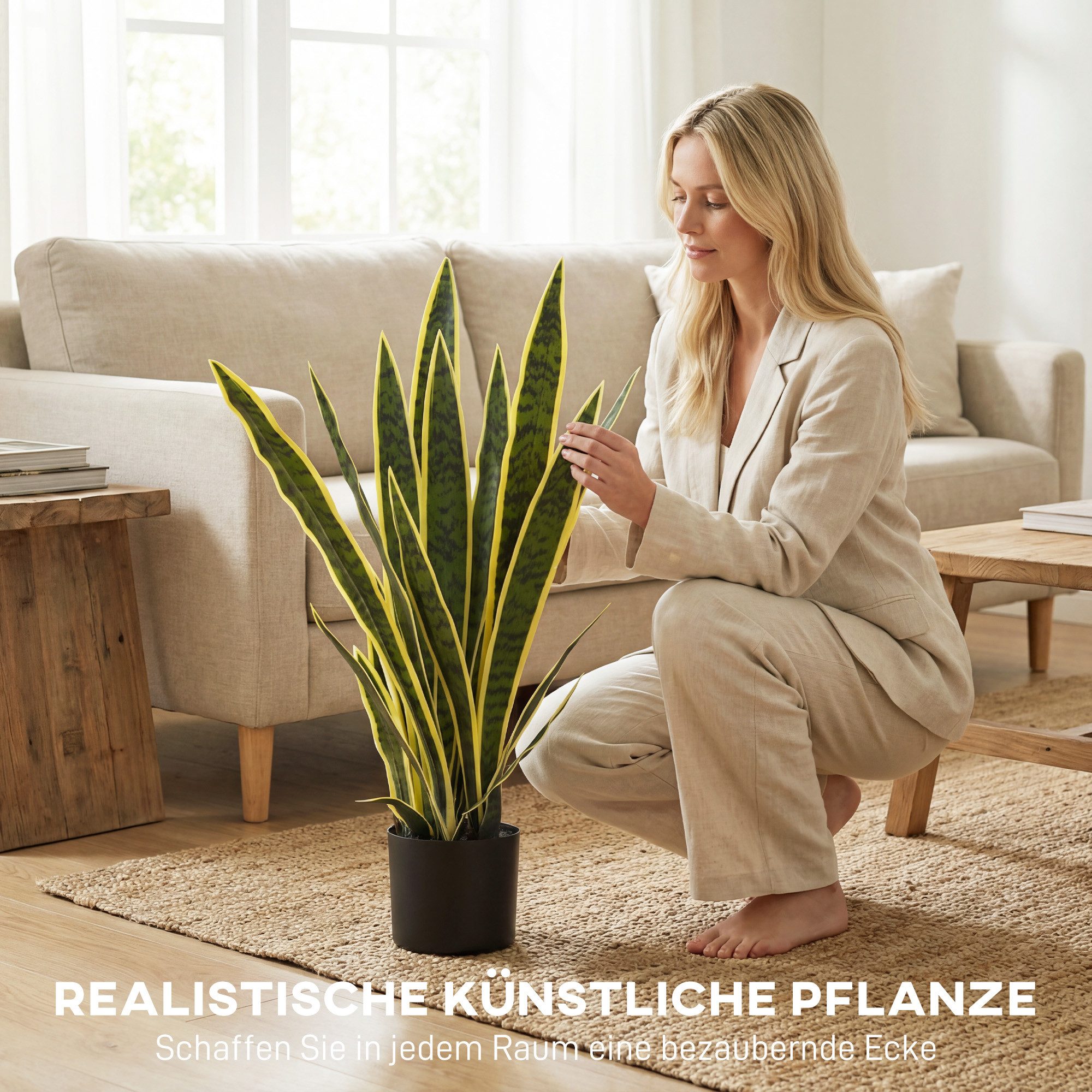 Kunstpflanze Künstliche Sansevieria, Pflanzen im Topf, Fake Plant wie echt Bogenhanf, Outsunny, Höhe 77 cm, 21 Blätter, biegsame Zweige, wartungsfrei – Bild 4 von 5