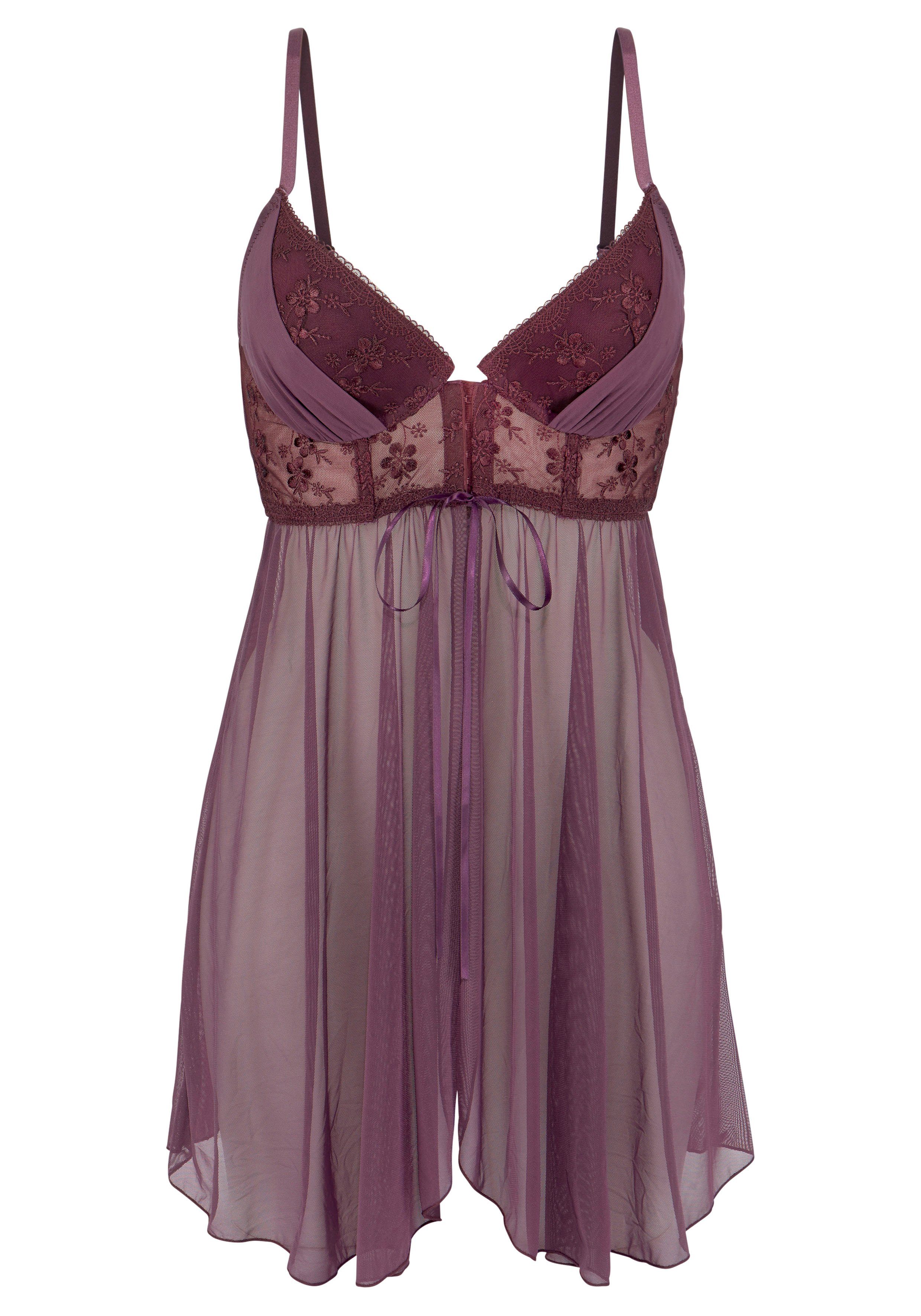 LASCANA Negligé mit Push-up und Vorderverschluss, sexy Dessous, Reizwäsche