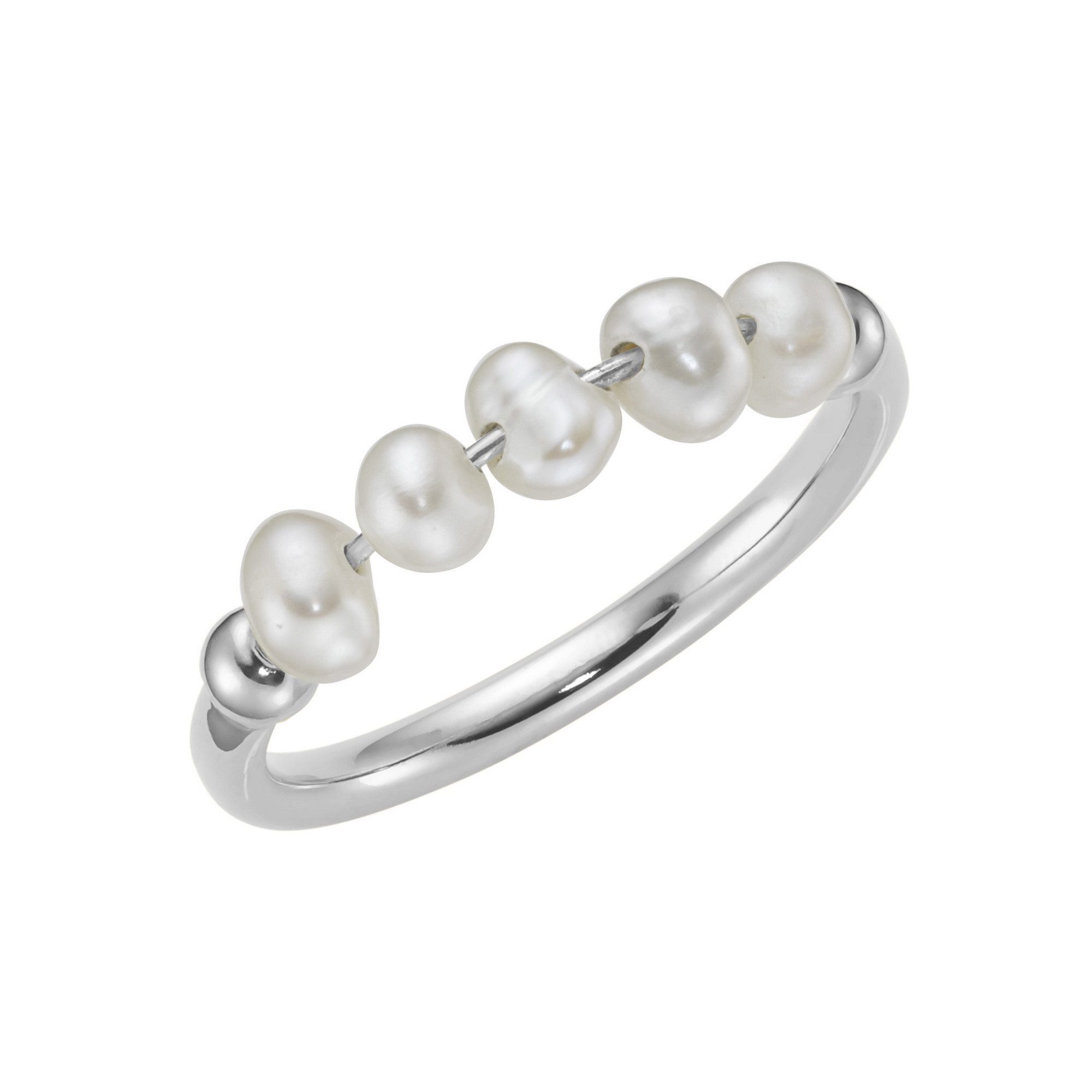 Smart Jewel Perlenring mit weißen Süßwasser-Perlen, Silber 925