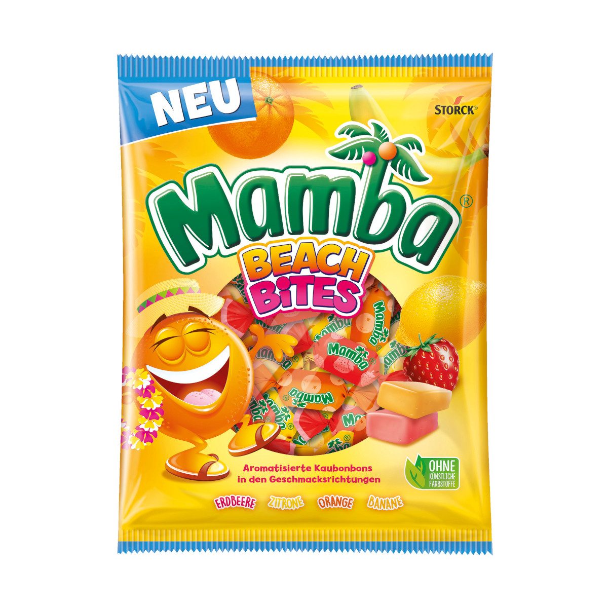 STORCK Süßigkeit, Storck Mamba Beach Bites Kaustreifen mit Fruchtgeschmack Packung 160g