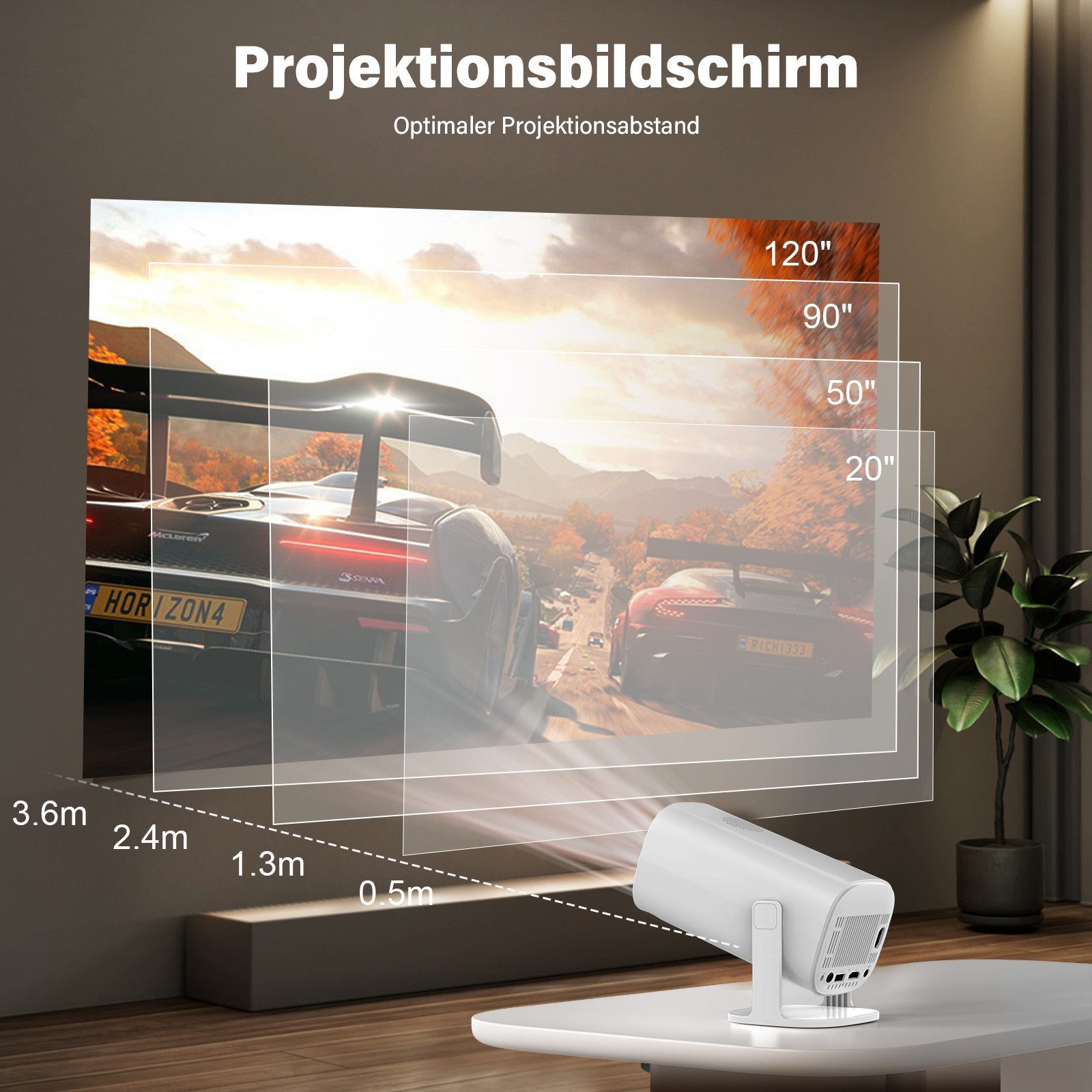 Kityhome MINI P30 Android Beamer WiFi&BT Portabler Projektor 4K 180° drehbar Mini-Beamer (10000 lm, 10000:1, 4K px)