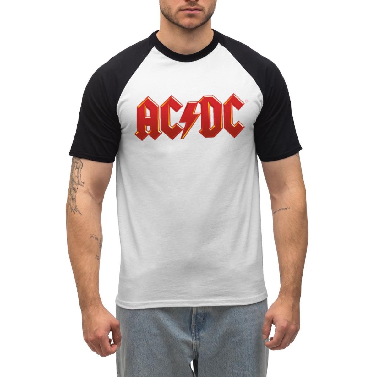 Spreadshirt T-Shirt AC/DC Klassisches Logo Mit Blitz Herren Baseball Shirt (1-tlg)