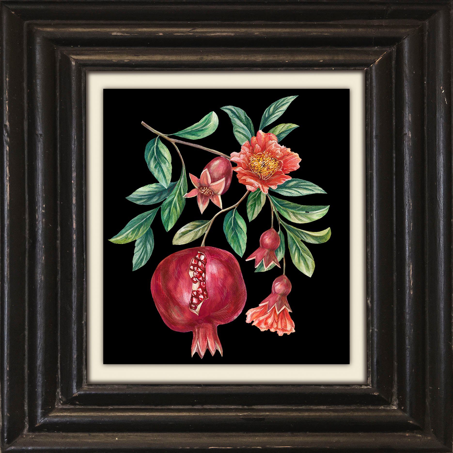 queence Leinwandbild Granatapfel, Kunst, Obst, Obst Bilder, Stillleben, Premium-Leinwandstoff, Handarbeit aus Deutschland, 40x40cm