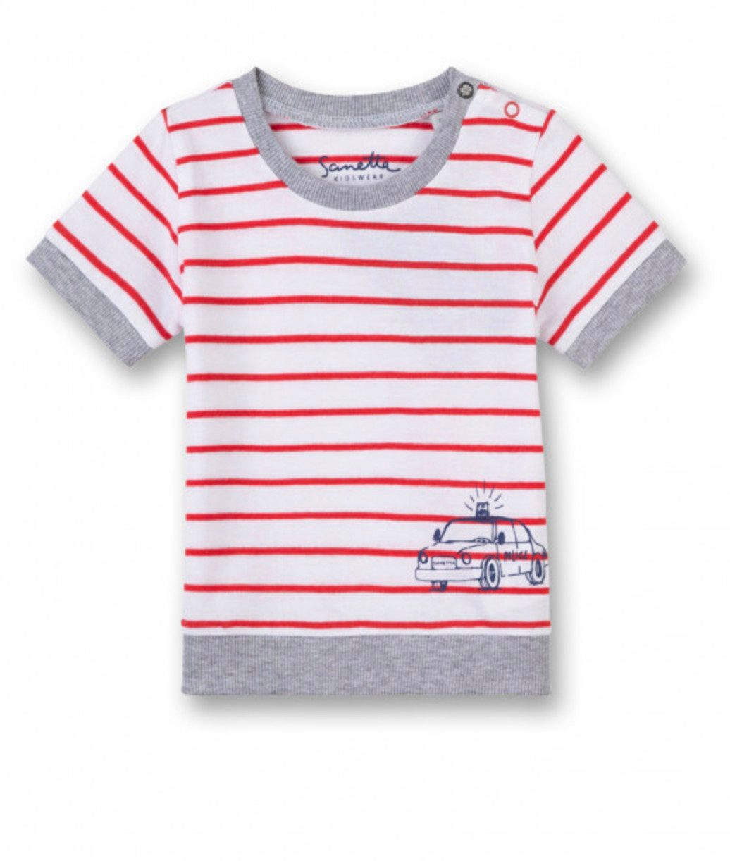 Sanetta T-Shirt Baby T-Shirt aus Baumwolle mit Streifen und Auto Print