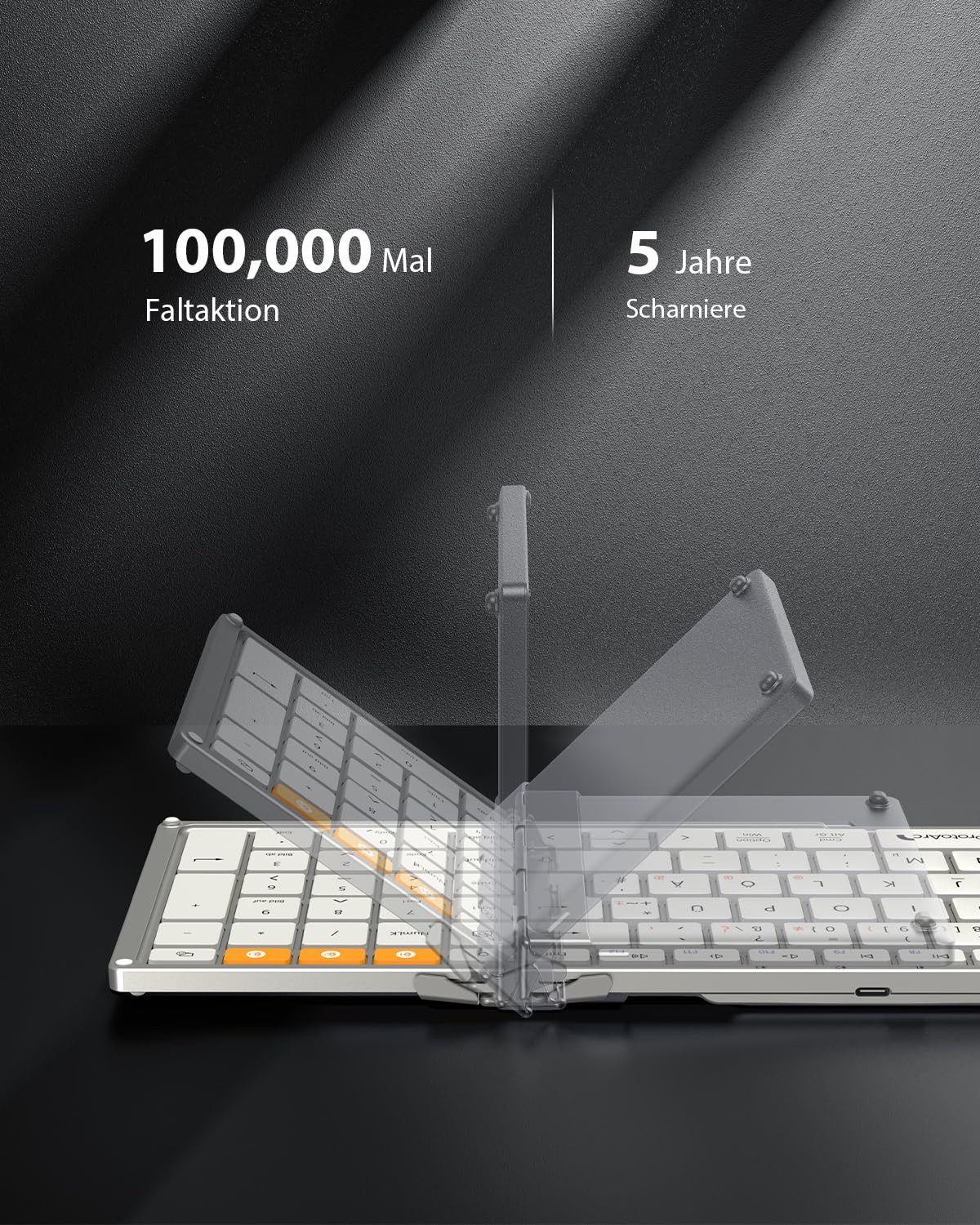 ProtoArc XK01 Faltbare Tastatur mit Ziffernblock – Kabellos & Aufladbar Tastatur (3-fach Bluetooth für iOS/Android/Windows, Kompakt & faltbar, QWERTZ)