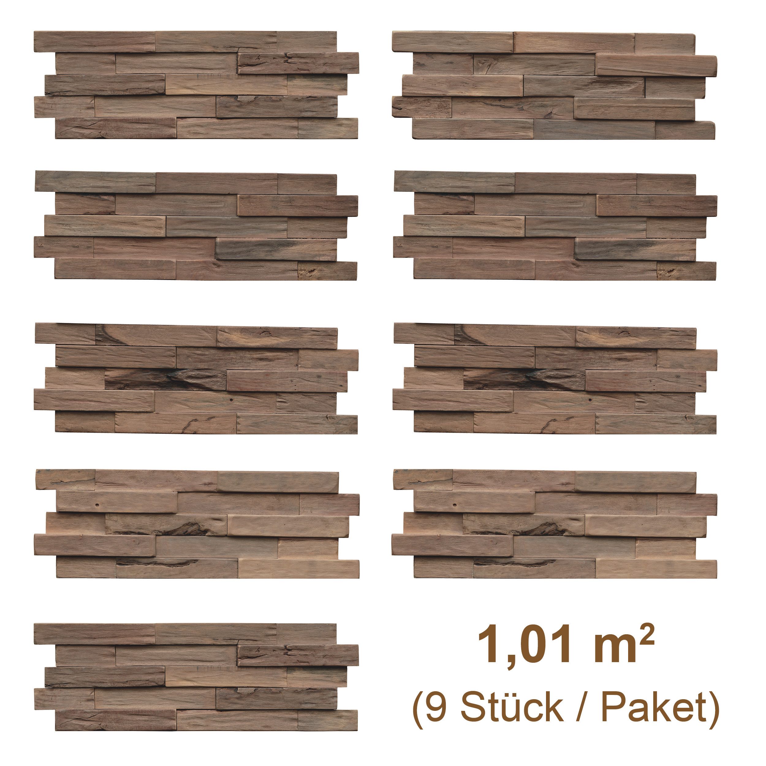INDO 3D Wandpaneel Driftwood Hevea echte Altholz Wandverkleidung zum kleben, BxL: 20,00x56,00 cm, 0,11 qm, (Packung mit 1.01 qm, Versandkostenfreie Lieferung) s – Bild 5 von 5
