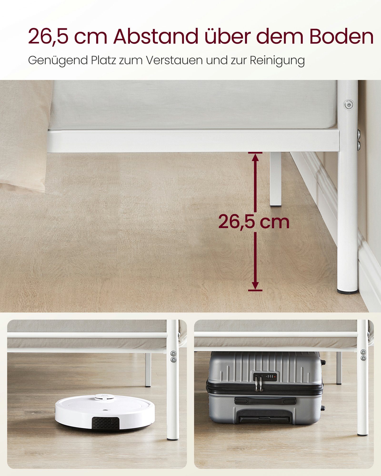 VASAGLE Bettgestell (1-tlg., 160 x 200 cm), aus Metall, Bettrahmen, hochtragfähig, in 5 Größen verfügbar