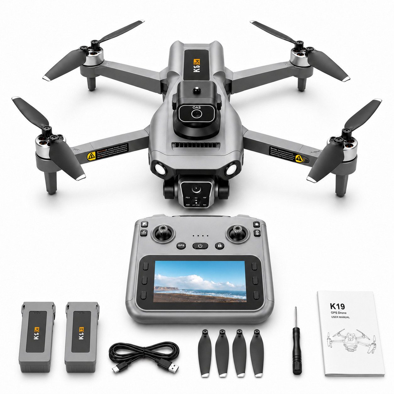 Goldstern-Tech RC-Quadrocopter (GPS Drohne mit 4K, Fernbedienung mit Live-Display, 600m Reichweite), 4K Kamera, 360° Laser-Hinderniserkennung, Follow-Me, Auto-Return