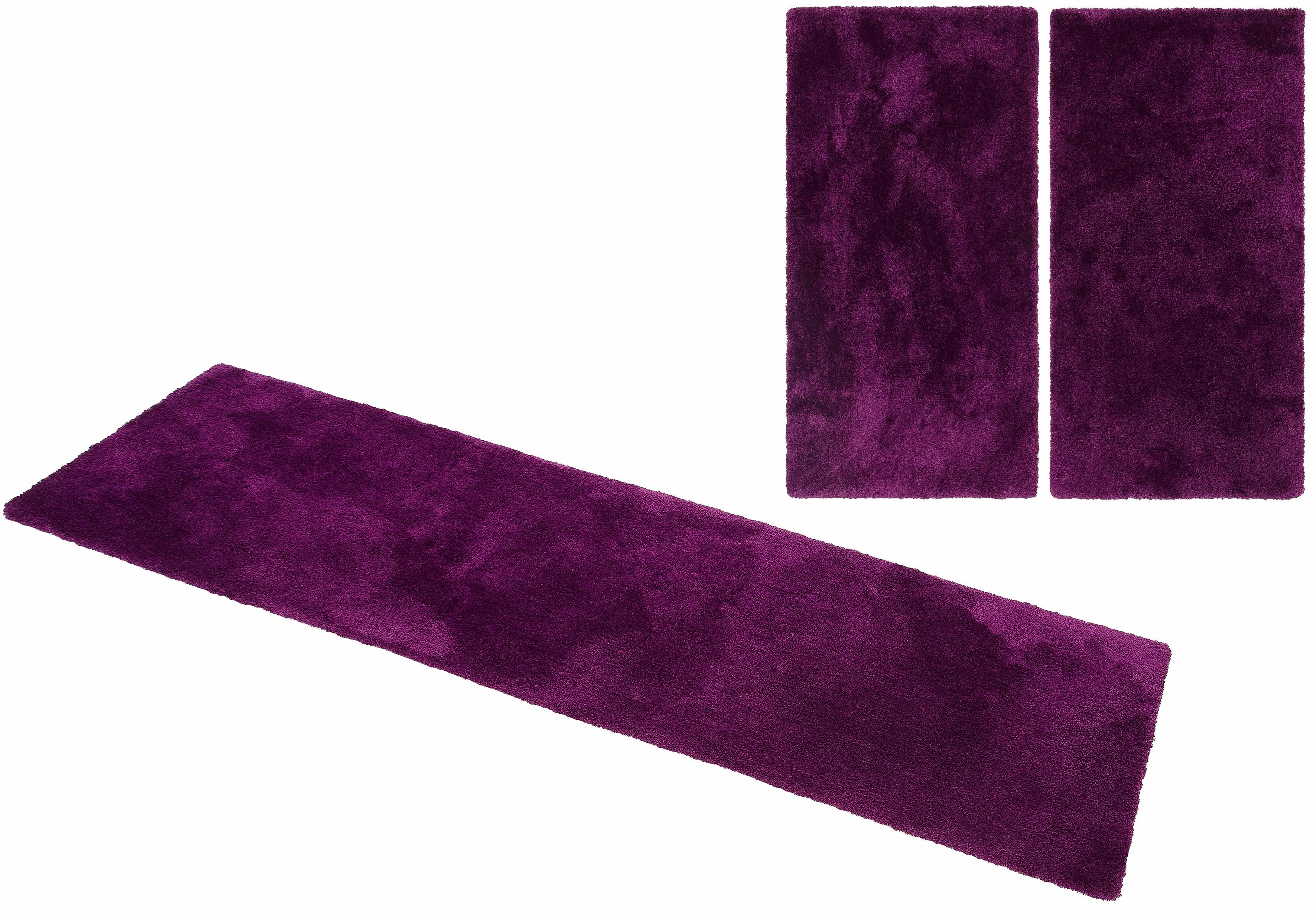 Hochflor-Bettumrandung Microfaser Teppich Magong my home, Höhe 32 mm, (3-tlg), besonders weich durch Mikrofaser, einfarbiger Bettvorleger, Läufer-Set lila