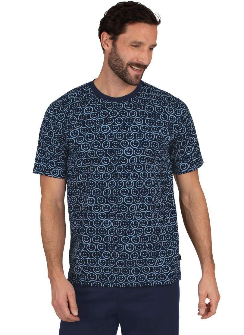 Smiley-Muster mit T-Shirt TRIGEMA Trigema freundlichem T-Shirt