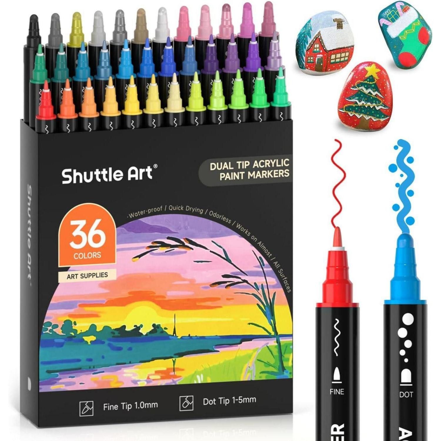 LuxusKollektion Marker Acrylstifte Set 36 Farben wasserfest, doppelköpfige Marker für Steine
