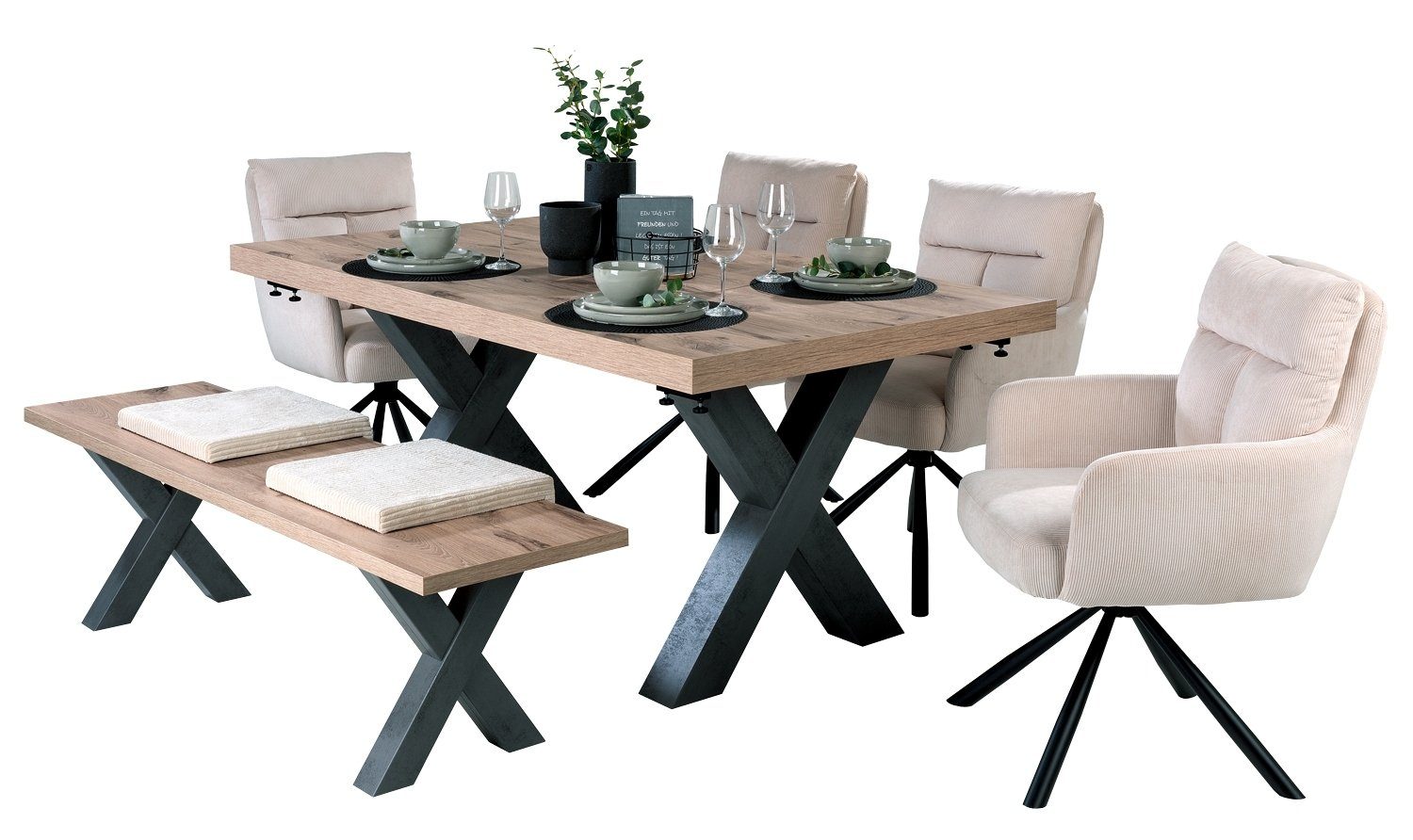 Mäusbacher Esstisch BIG SYSTEM DELUXE, B 175 x T 100 cm, Graphit Dekor, Viking Eiche Dekor, Tischplattenstärke 6,5 cm