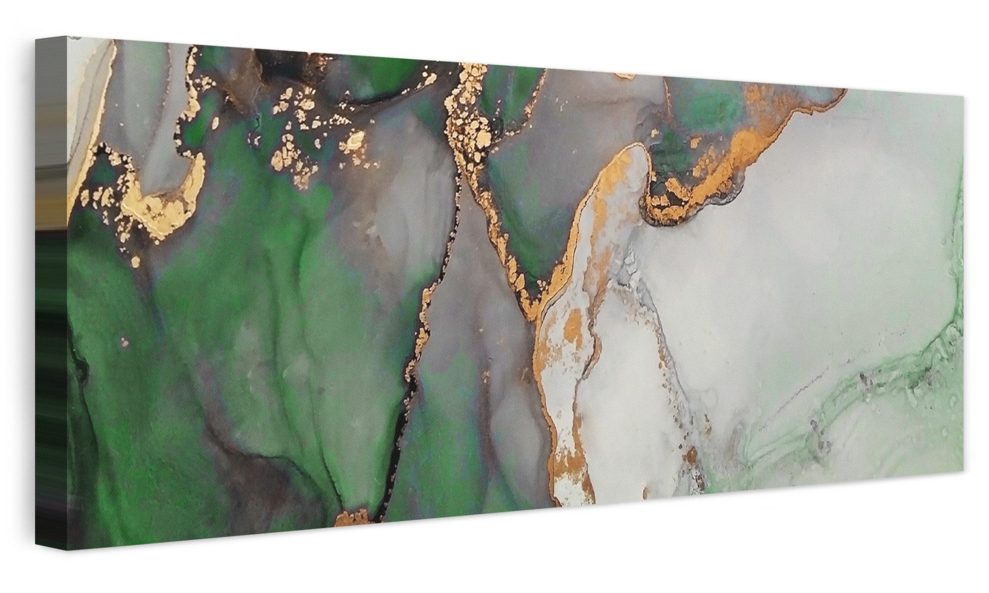 OneMillionCanvasses® Leinwandbild Panorama Marmor - Gold - Grün - Luxus, Fotodruck (1 St), Wandbild, Deko Schlafzimmer Wohnzimmer Flur …
