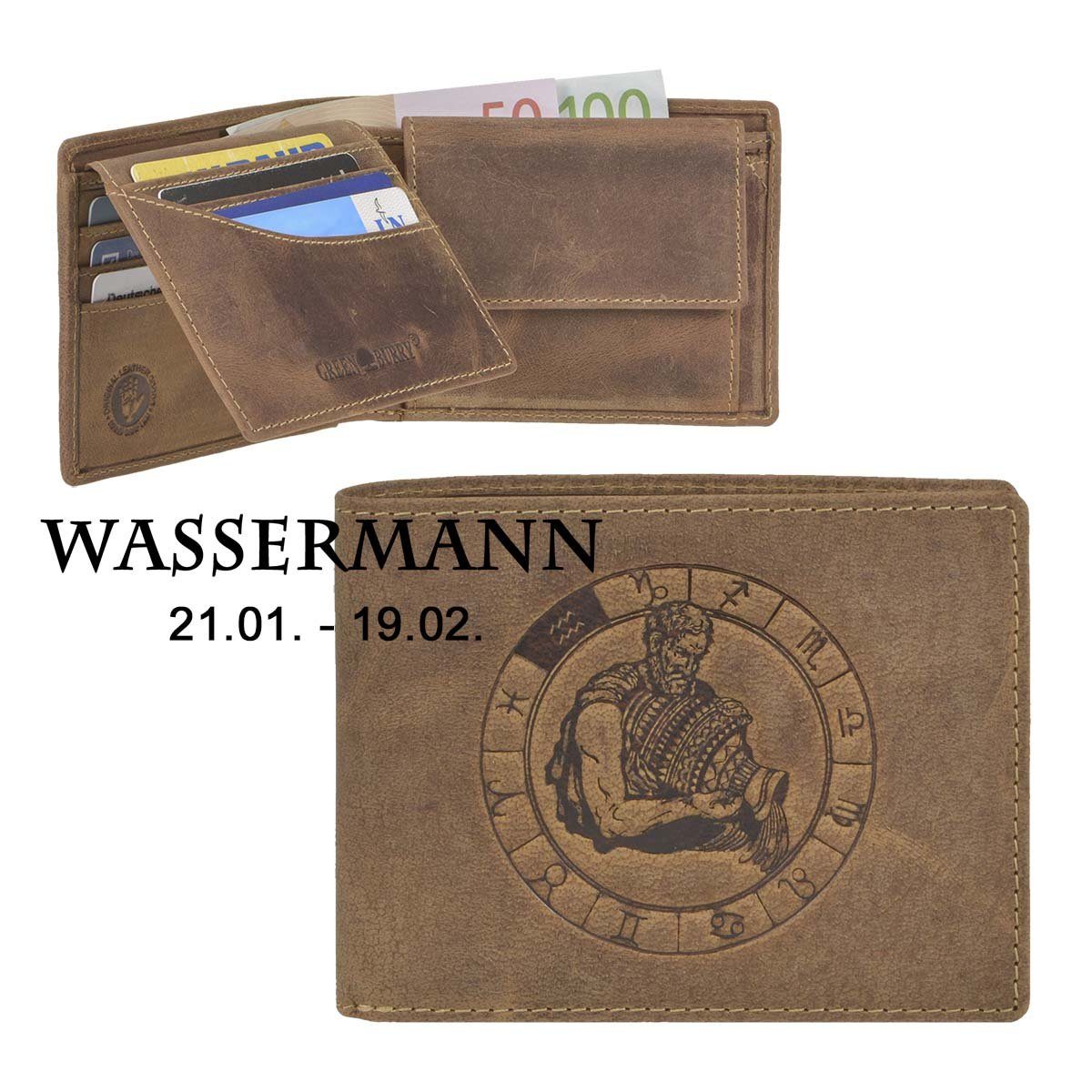 Greenburry Geldbörse Vintage, Portemonnaie, Lederbörse, Sternzeichen-Prägung Wassermann