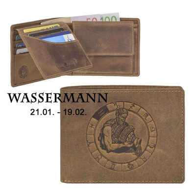 Greenburry Geldbörse Vintage, Portemonnaie, Lederbörse, Sternzeichen-Prägung Wassermann