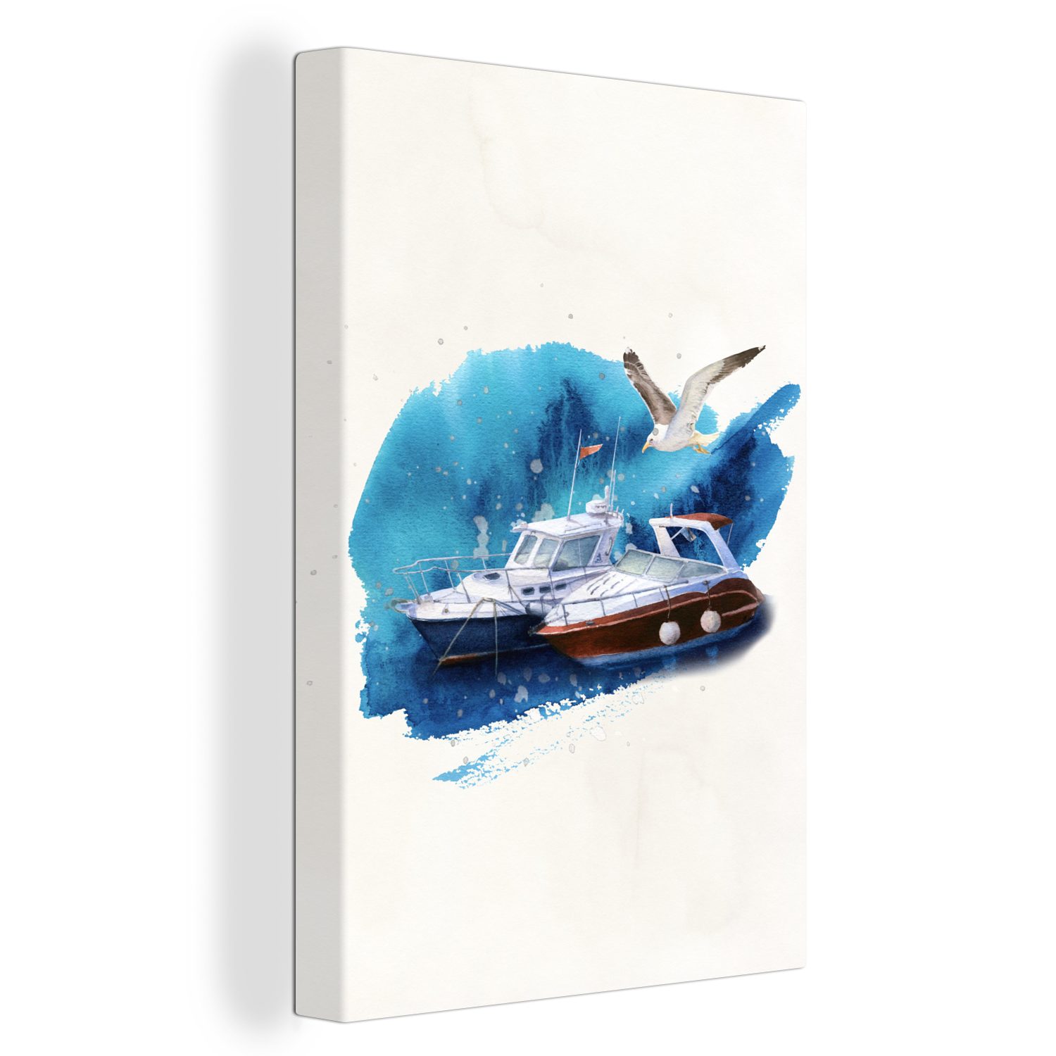 Boot (1 cm Vogel Gemälde, Wasser, fertig - Leinwandbild Zackenaufhänger, - bespannt OneMillionCanvasses® Leinwandbild 20x30 St), inkl.