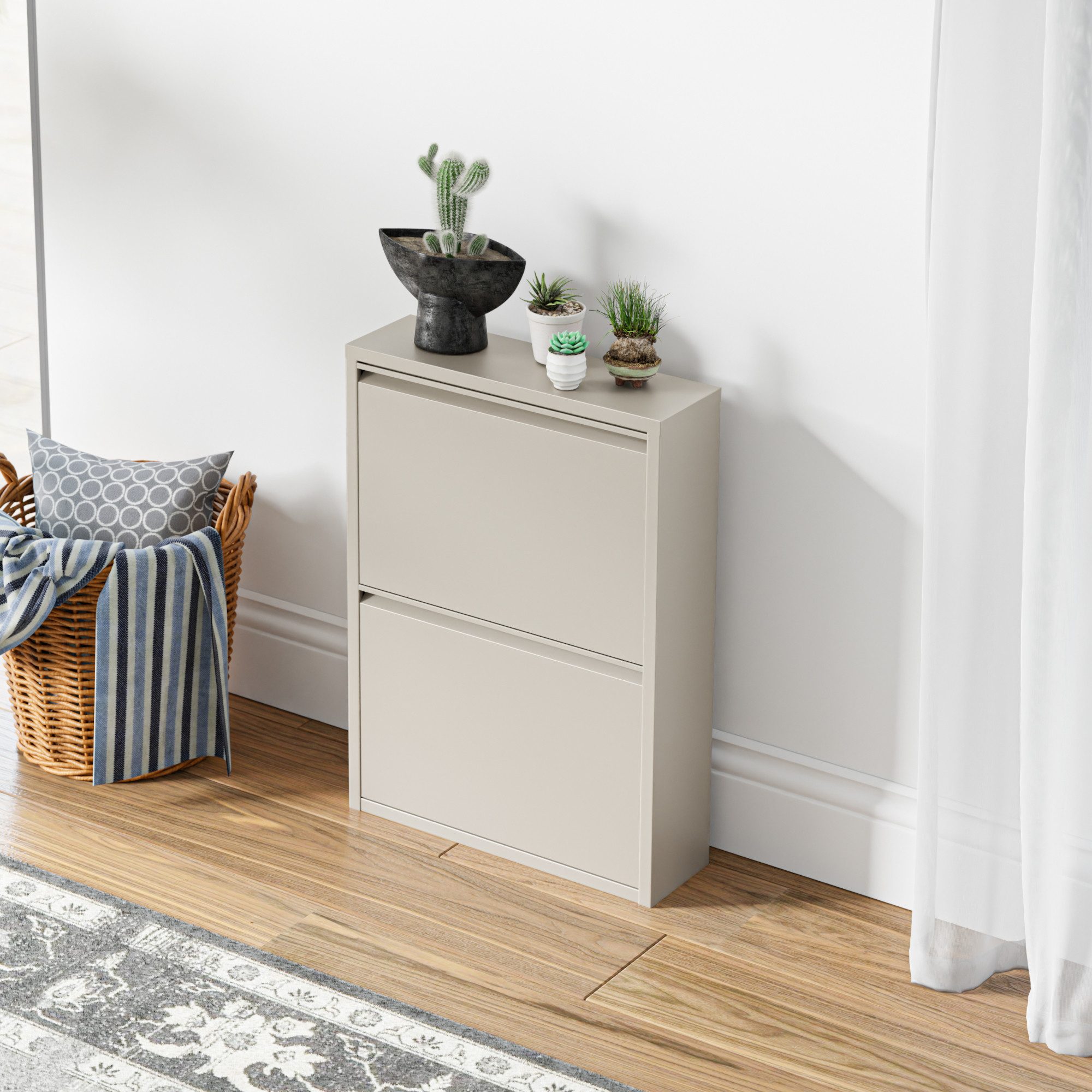 en.casa Schuhschrank »Sokndal« mit 2 Klappen Metall Pfefferweiß – Bild 4 von 5