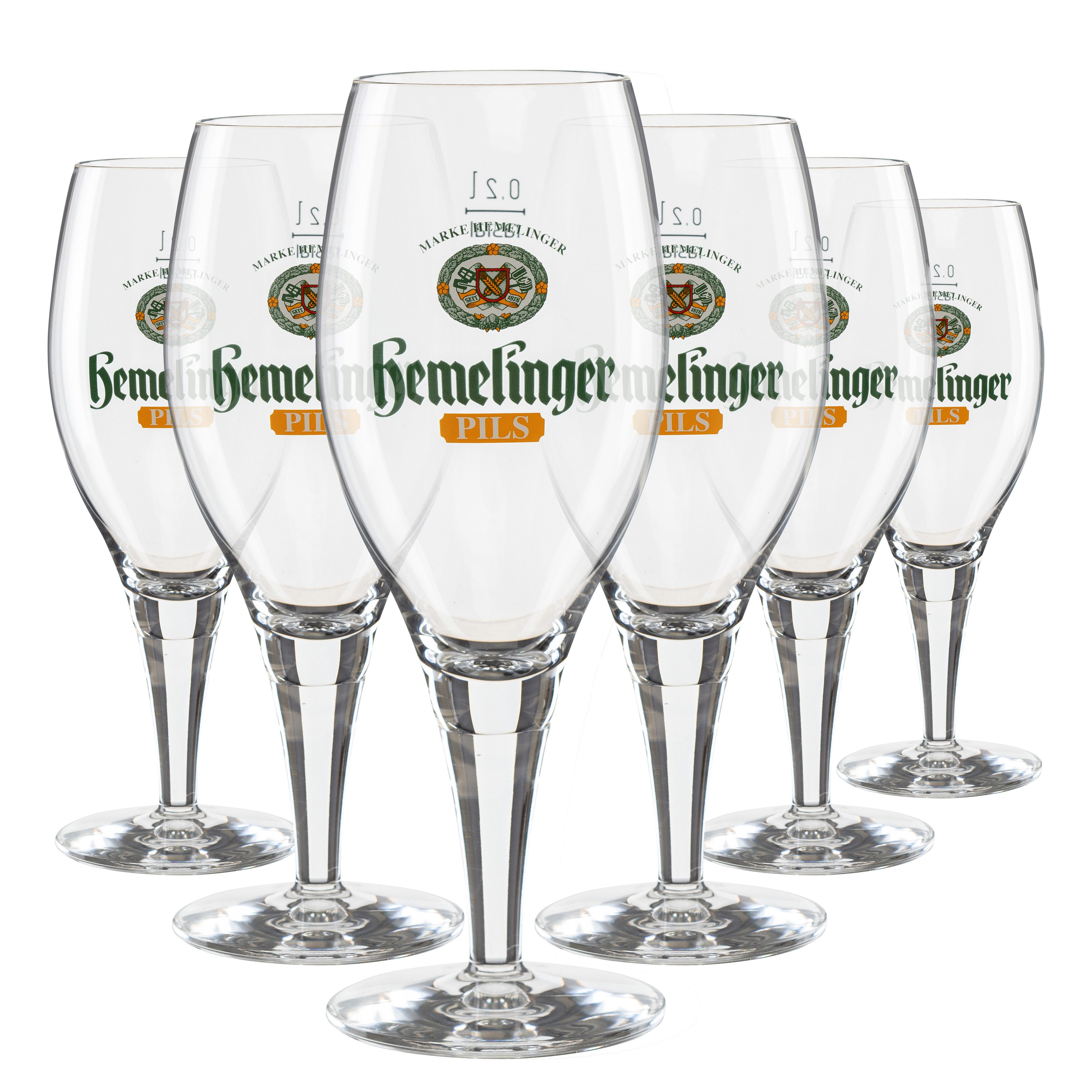 Hemelinger Bierglas 6x Hemelinger Pils 0,3l Pokal geeicht, 6-tlg., 6-teilig