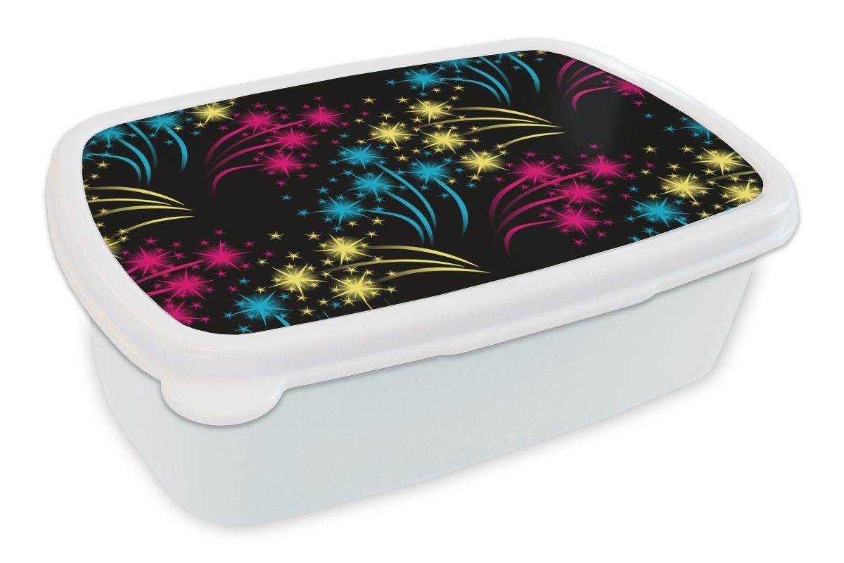 MuchoWow Lunchbox Feuerwerk - Patrone - Silvester, Kunststoff, (2-tlg), Brotbox für Kinder und Erwachsene, Brotdose, für Jungs und Mädchen weiß