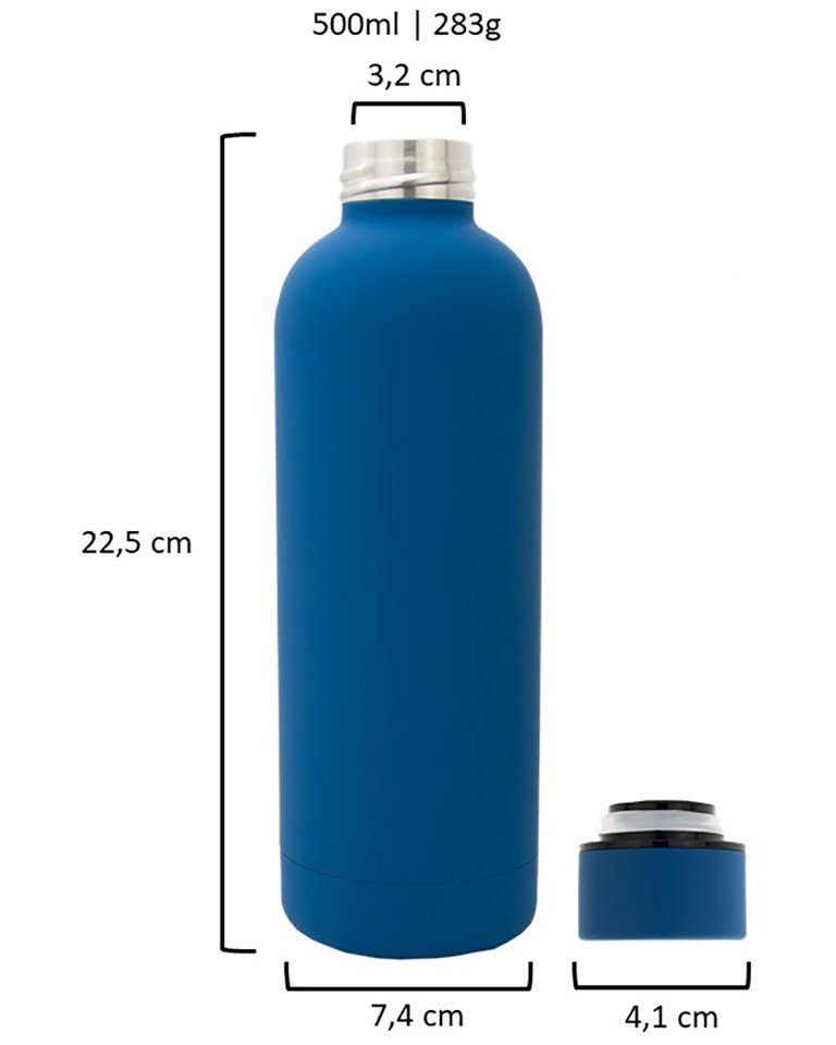 TRENDY AND NEW Isolierflasche HEISS Wasserflasche Samttasche Büro, Trinkflasche EFFECTIVE INSULATION 0,5l Blue Trinkflasche Tee Kohlensäure, für unterwegs, GRATIS Edelstahl auslaufsichere mit HIGH Classique TECHNOLOGY EISKALT, hält mit für für für für Kaffee, 14h T&N Thermosflasche Thermoskanne 500ml, Classique Sprudel-Wasser Flasche 29h &