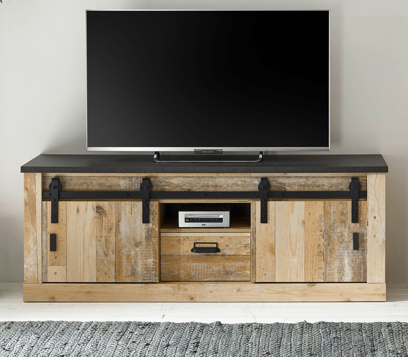 Furn.Design Lowboard Stove (TV Unterschrank in Used Wood Altholz Dekor, Breite 160 cm), Soft-Close-Funktion