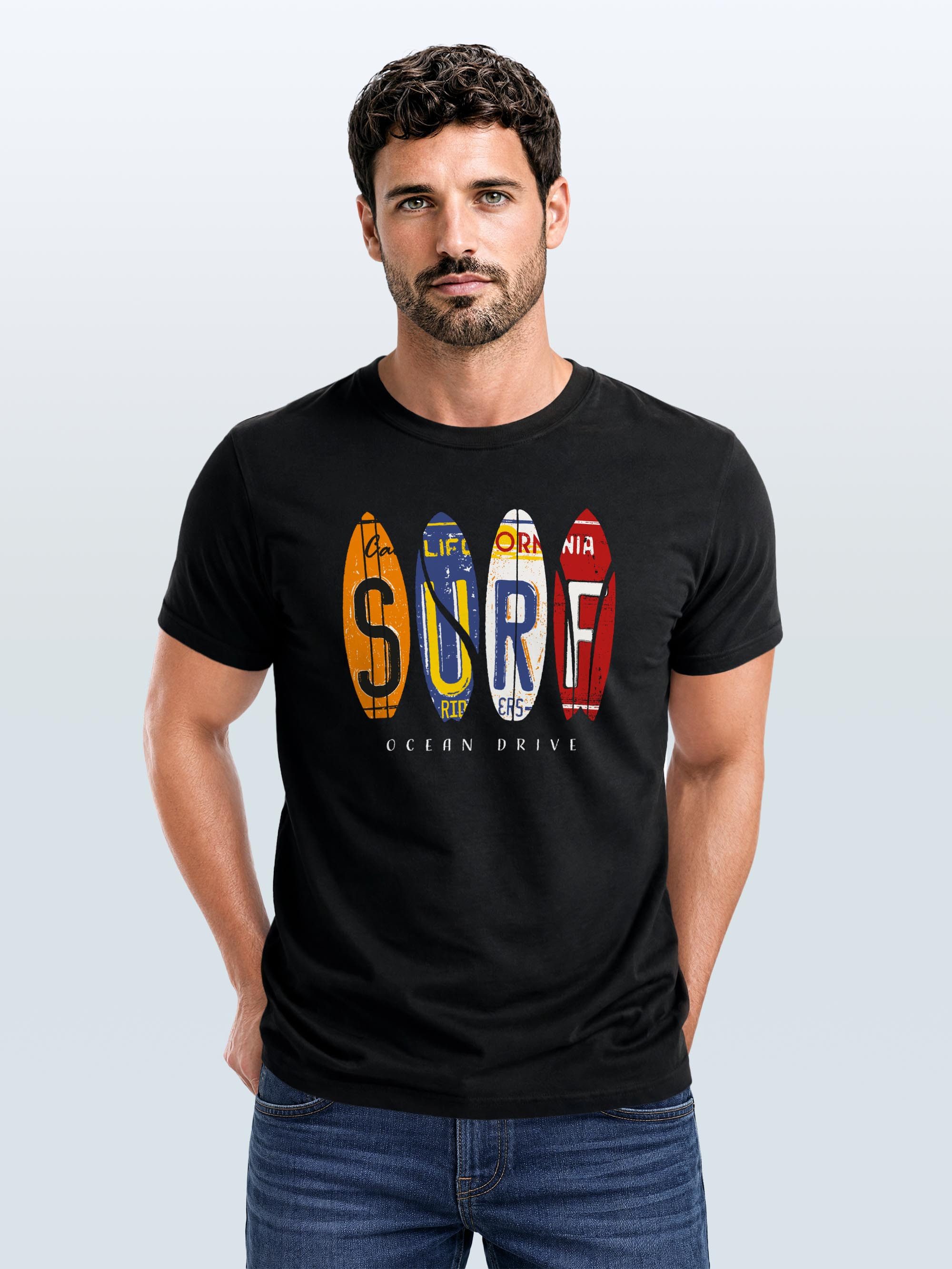 Neverless Print-Shirt Herren T-Shirt Print Surfboards California Surfing Ocean Drive Sommer mit Print – Bild 3 von 5