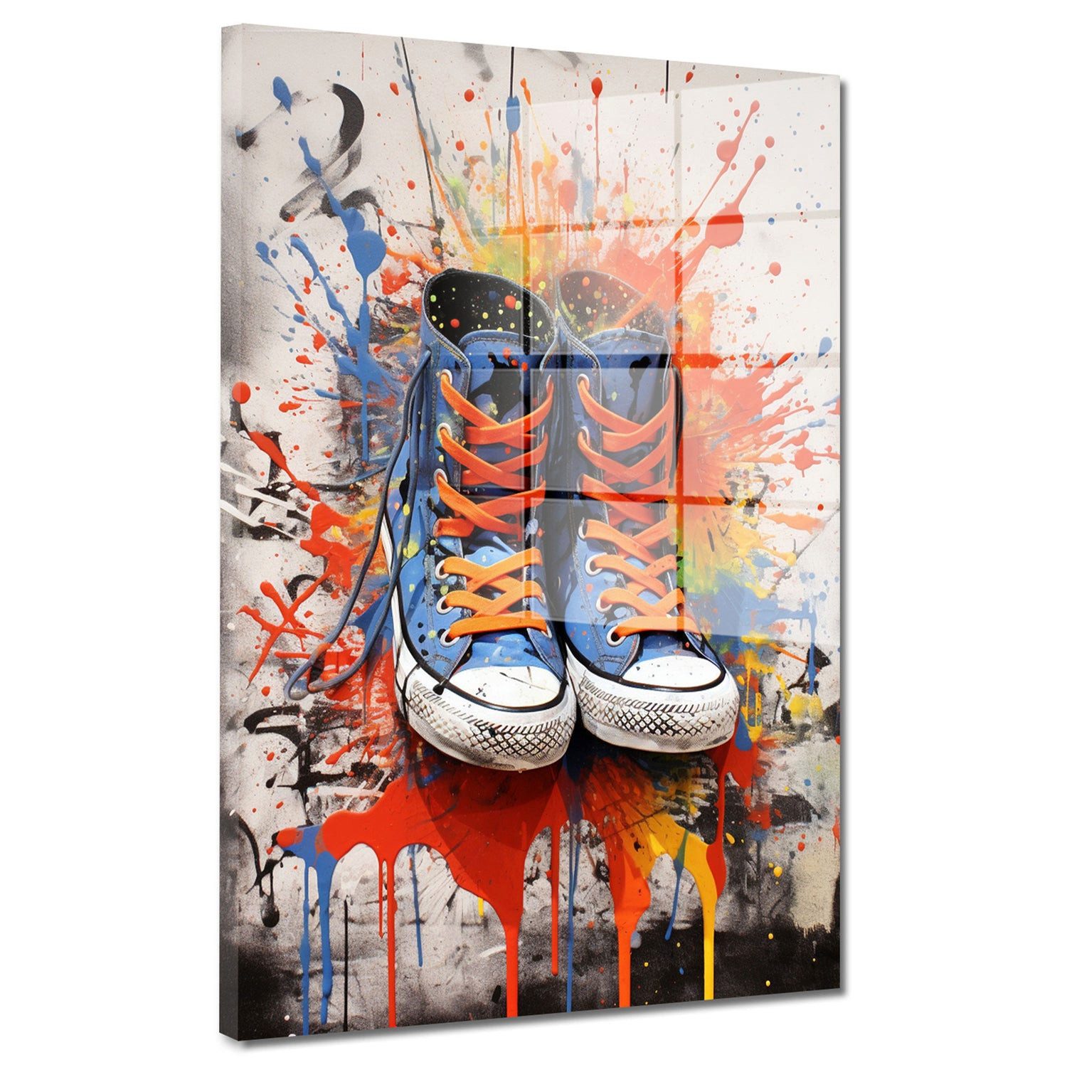 Acrylglasbild Pop Art Schuhe Splash Acrylglas Wandbild Bild Wanddeko Wohnzimmer XL