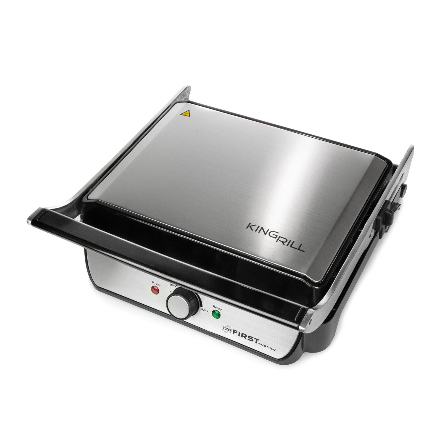 TZS FIRST AUSTRIA Kontaktgrill Tischgrill, Elektrogrill für den Tischgebrauch, Grillplatte, 2000 W, 180°-Öffnung, Kontaktgrill mit Antihaftbeschichtung, 900W